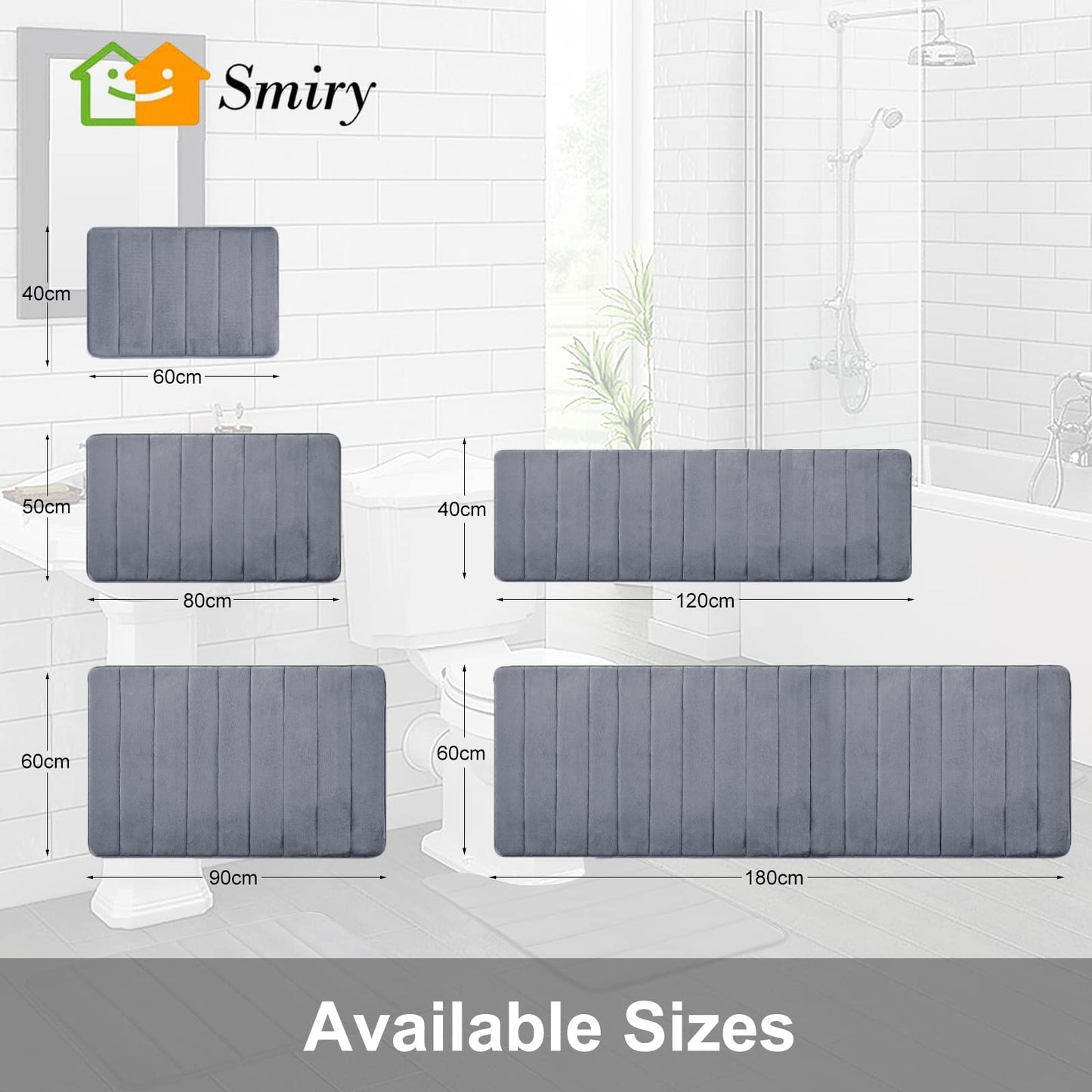 smiry Memory Foam Bath Mat, 40 x 120 cm, Extra Soft Non-Slip Bathroom Mat Runner, Super Absorbent Long Bath Mats for Bathroom Floor Machine-Washable Dry Bath Rug Foot Mat, Dark Grey