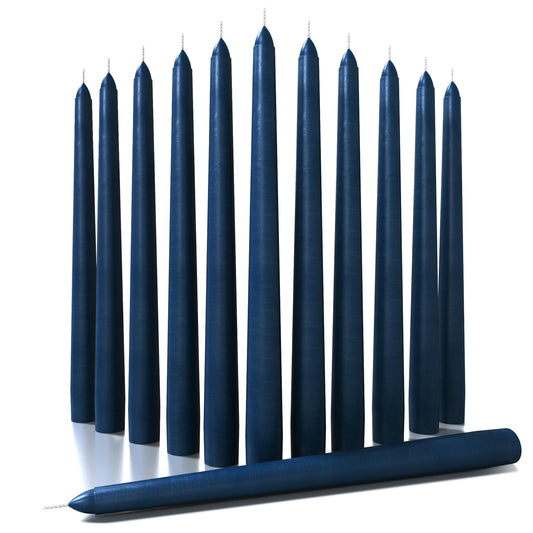 CANDWAX 25 cm Taper Candle Set of 12 - Dripless Tapered Candles Unscented Candle Sticks - Long Dinner Candles Long Burning - Dark Blue Candles 10 inch