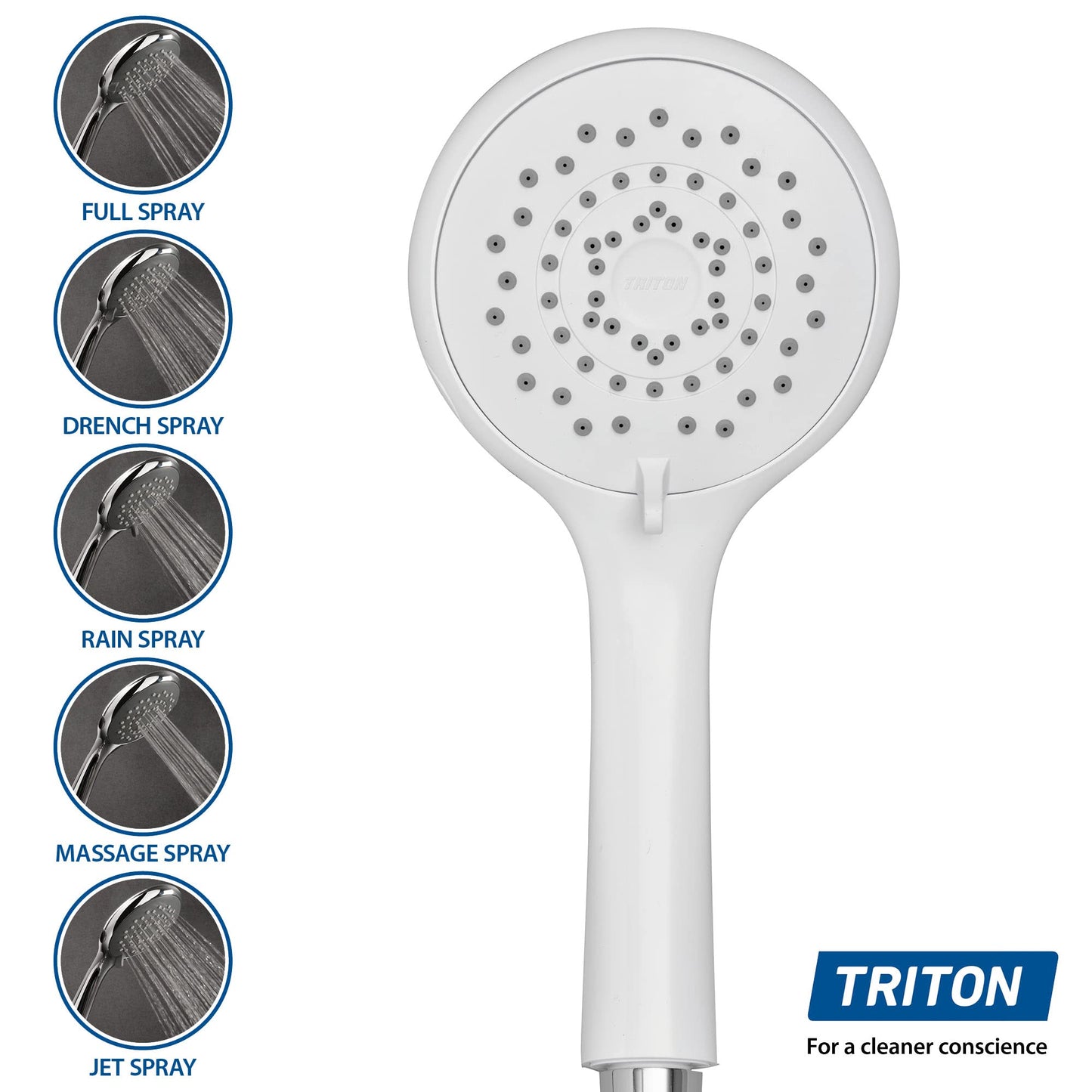 Shower Accessories - Shower Heads - Triton 7000 Series Five Position Shower Head White Stand Alone Single