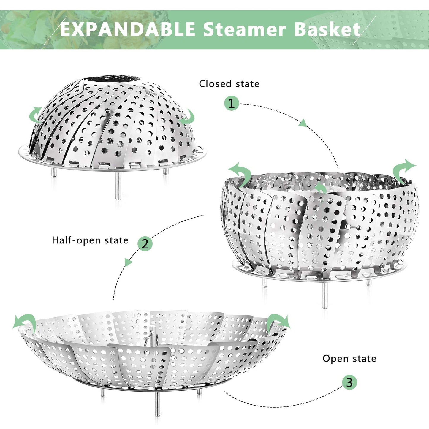 Buylorco Steamer Basket Stainless Steel Folding Vegetable Steamer Insert Steamer Cookware for Veggie Seafood Cooking (Medium) Medium