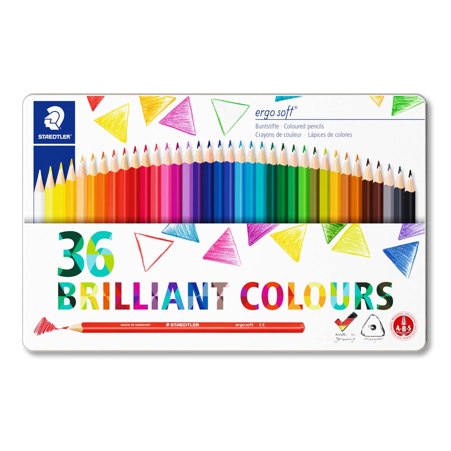 STAEDTLER 157 M36 Ergosoft Triangular Colouring Pencils - Assorted Colours (Tin of 36 Pencils) Pack of 36