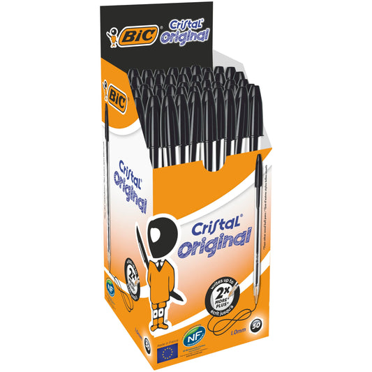 BIC Cristal Original Smudge Free Ballpoint Pens, Ideal for School, Black, Medium Point (1.0mm), Pack of 50 50 Count (Pack of 1)