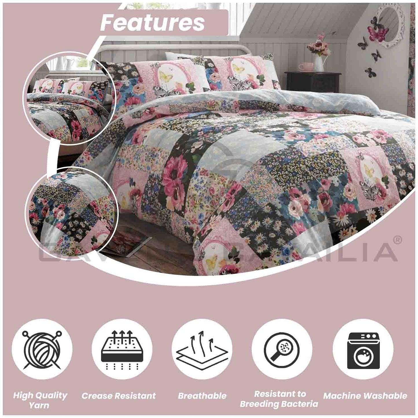 GC GAVENO CAVAILIA Printed Duvet Cover Sets, Reversible Bedding Bed Set, Polycotton Quilt Covers, Ellis Multi, Double Ellis-multi