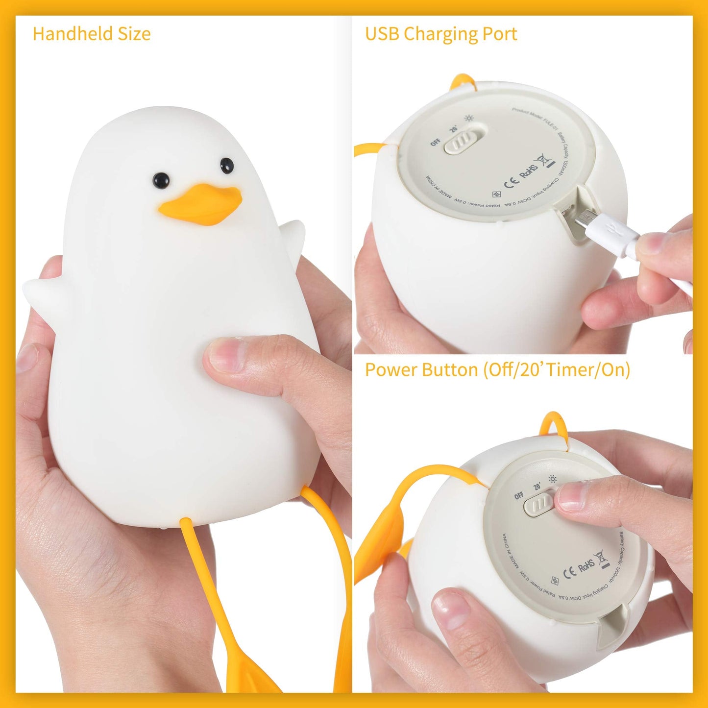 YuanDian Cute Duck Night Light, Gifts for Women Teen Girls Baby,Night Lights for Kids Bedroom, Cute Christmas Seagull Chick Silicone Nightlights for Children Toddler.