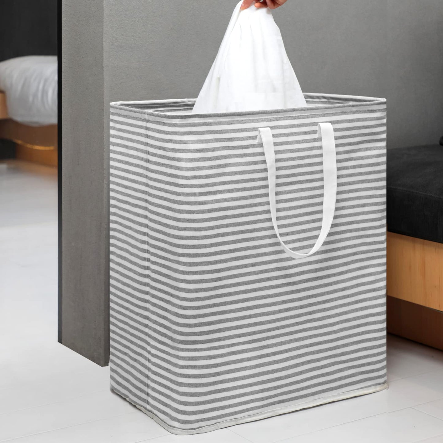 DOKEHOM 120L [2 Pack] Freestanding Laundry Hamper with Handle, Collapsible Extra Large Cotton Storage Basket for Clothes (Grey) Grey 2x120L