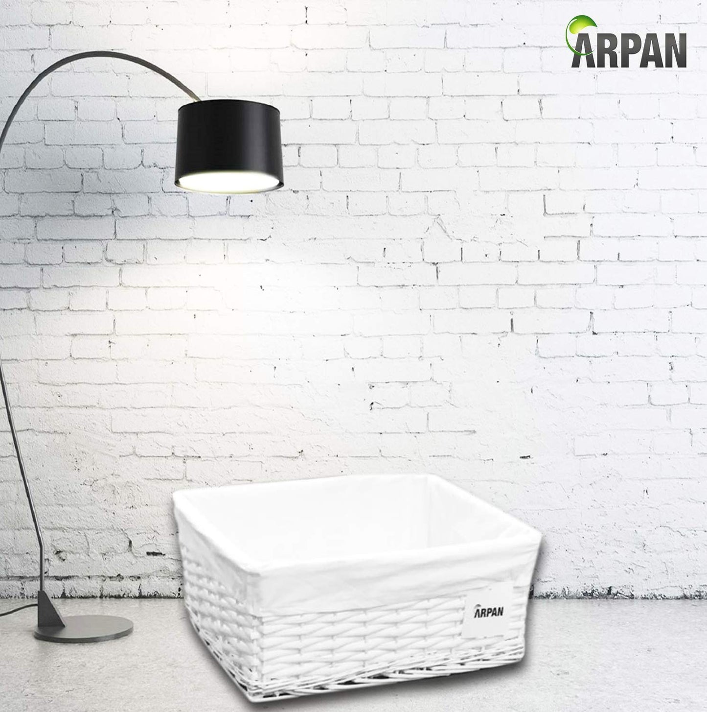 2 x 100% Eco-Friendly White Wicker Storage Basket with Cloth by Arpan (Large- W43xD32xH16cm) Large- W43xD32xH16cm