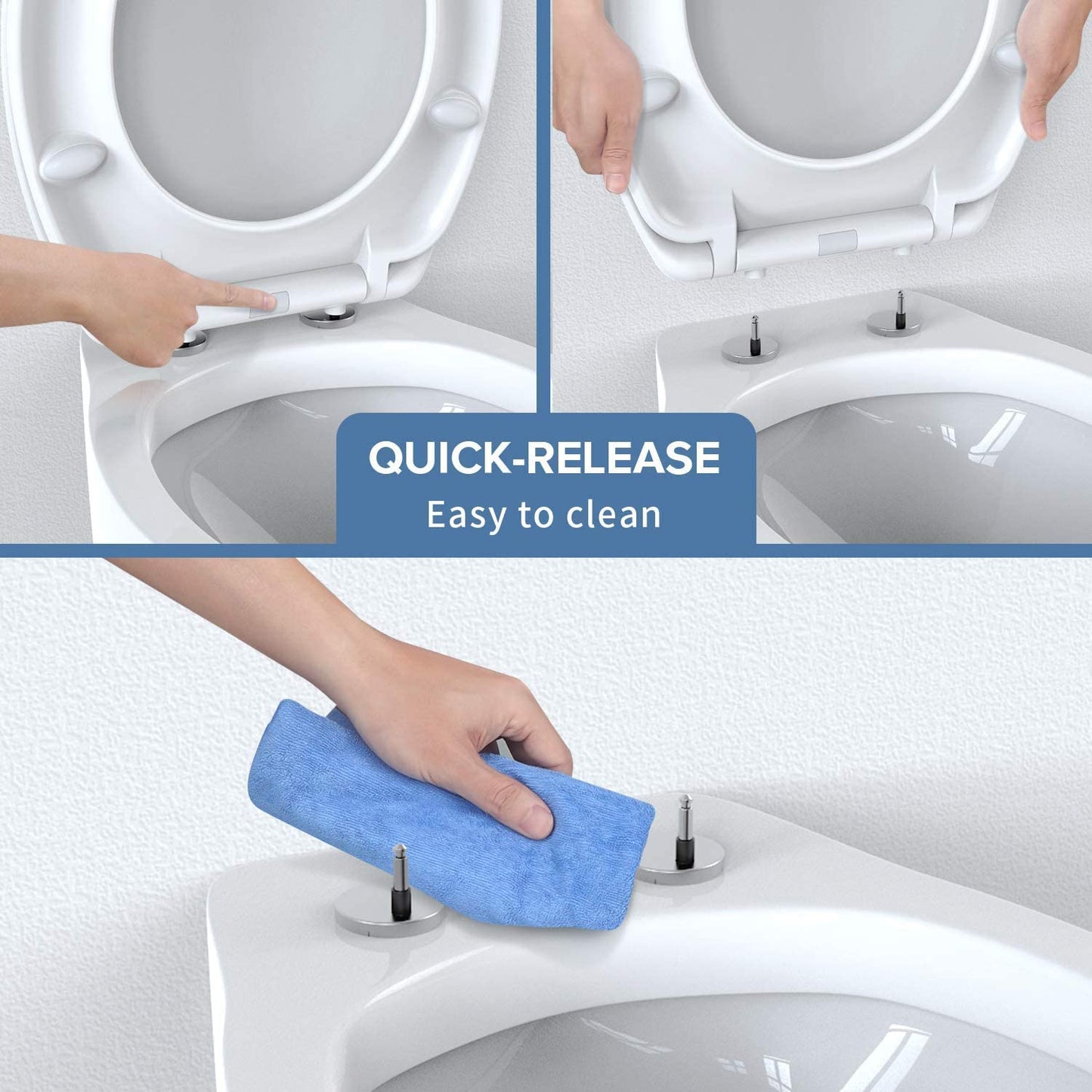 Toilet Seat, MUJIUSHI Soft Close Toilet Seats with Non-Slip Seat Bumpers & Metal Screw Bolts, Fit Standard Round Toilet, Quick Release No Slam White Toilet Lid with Cover, Easy to Install & Clean White - O Shape