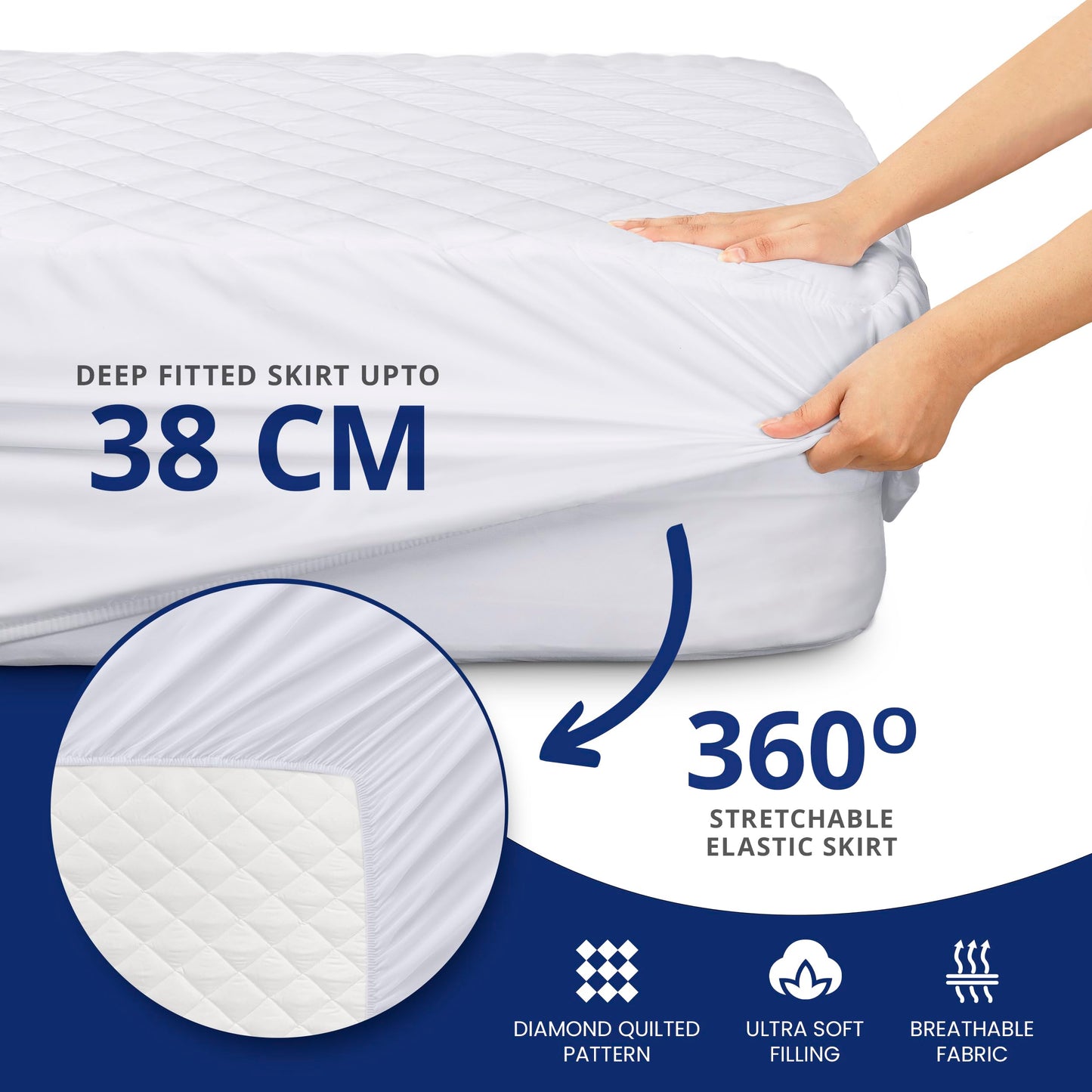 Utopia Bedding Quilted Fitted Mattress Pad King 150x200 cm, Extra Deep Mattress Cover, Mattress Topper, Mattress Protector Stretches up to 38 CM (White) White King - 150x200+38 cm