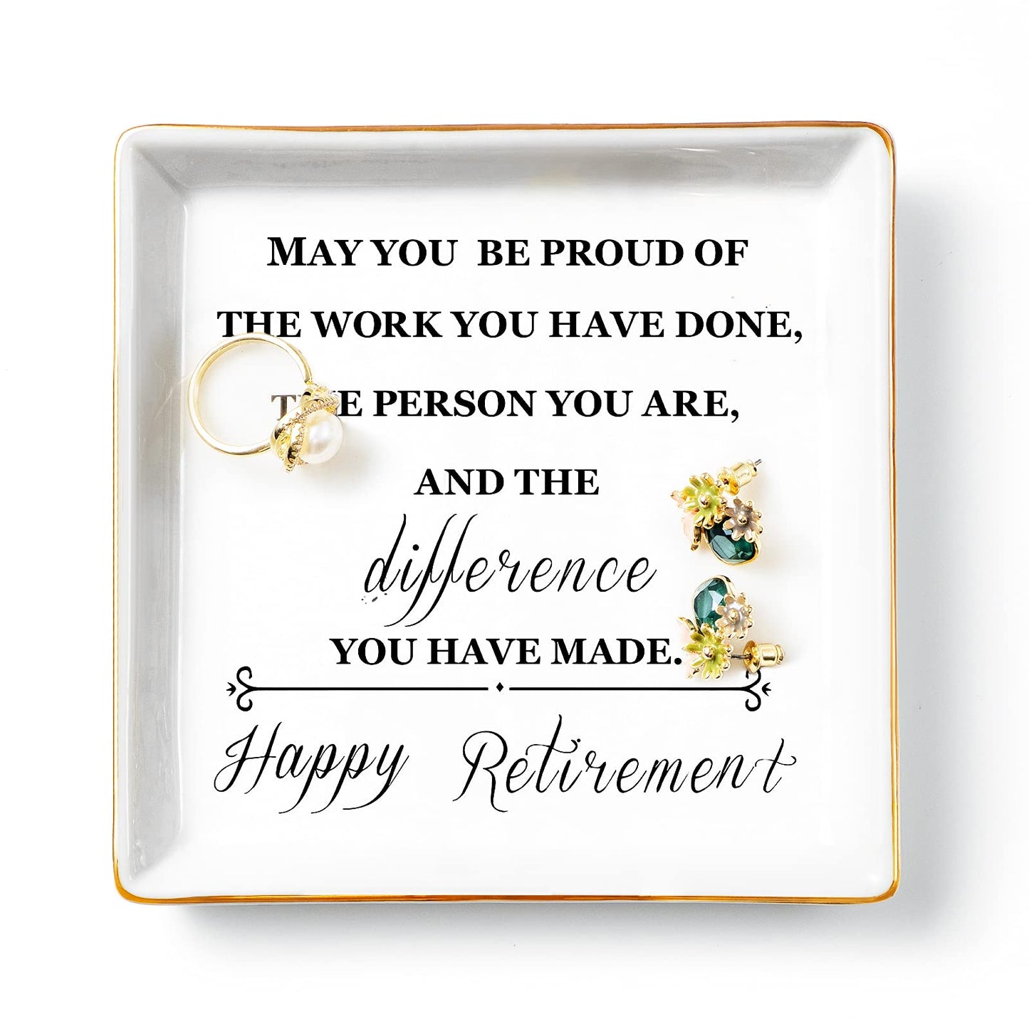 Titanape Happy Retirement Gifts for Women, Ring Dish Trinket Dish Jewellery Holder – Leaving Present Retirement Appreciation Gifts for Colleagues, Mum, Co-workers, Teacher, Female Friend, Wife, Sister