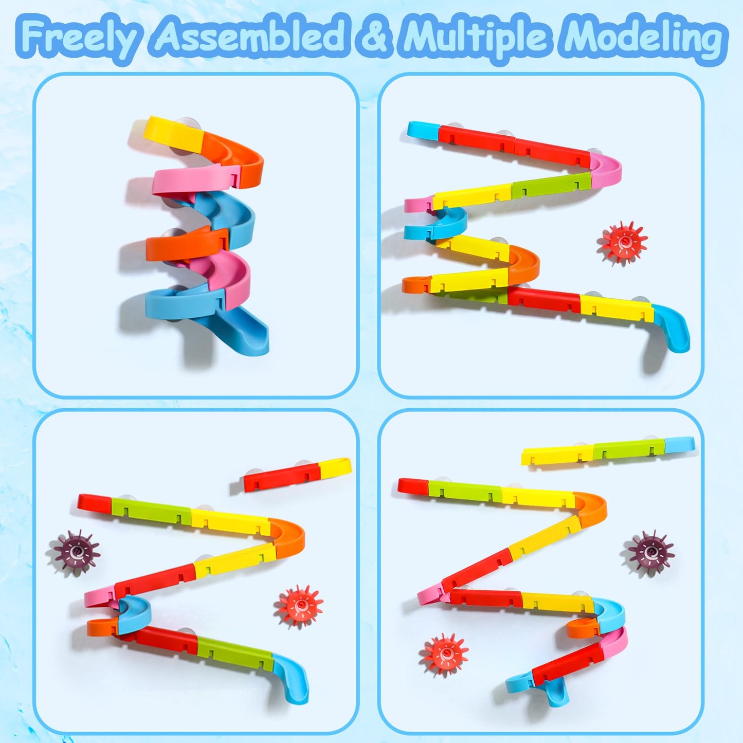 Nuheby Bath Toys Bath Track Game Shower Water Toys Watermill Slide Bath Toy Toddler Bath Time Multicoloured Diy Sucking Orbit with Suction Cups Kids Bathtub Toys for 3 4 5 Year Old Boys Girls