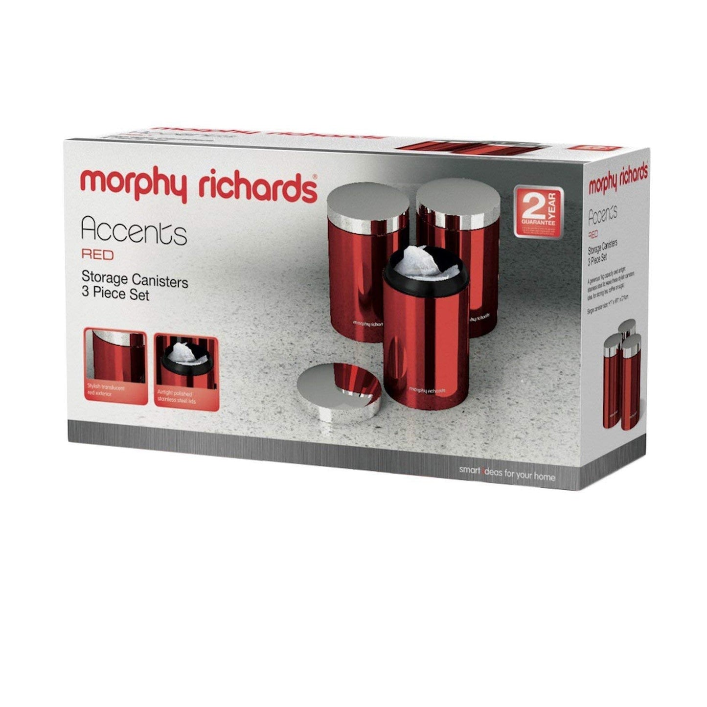 Morphy Richards 974069 Accents Kitchen Storage Canisters, Stainless Steel, Red, Set of 3