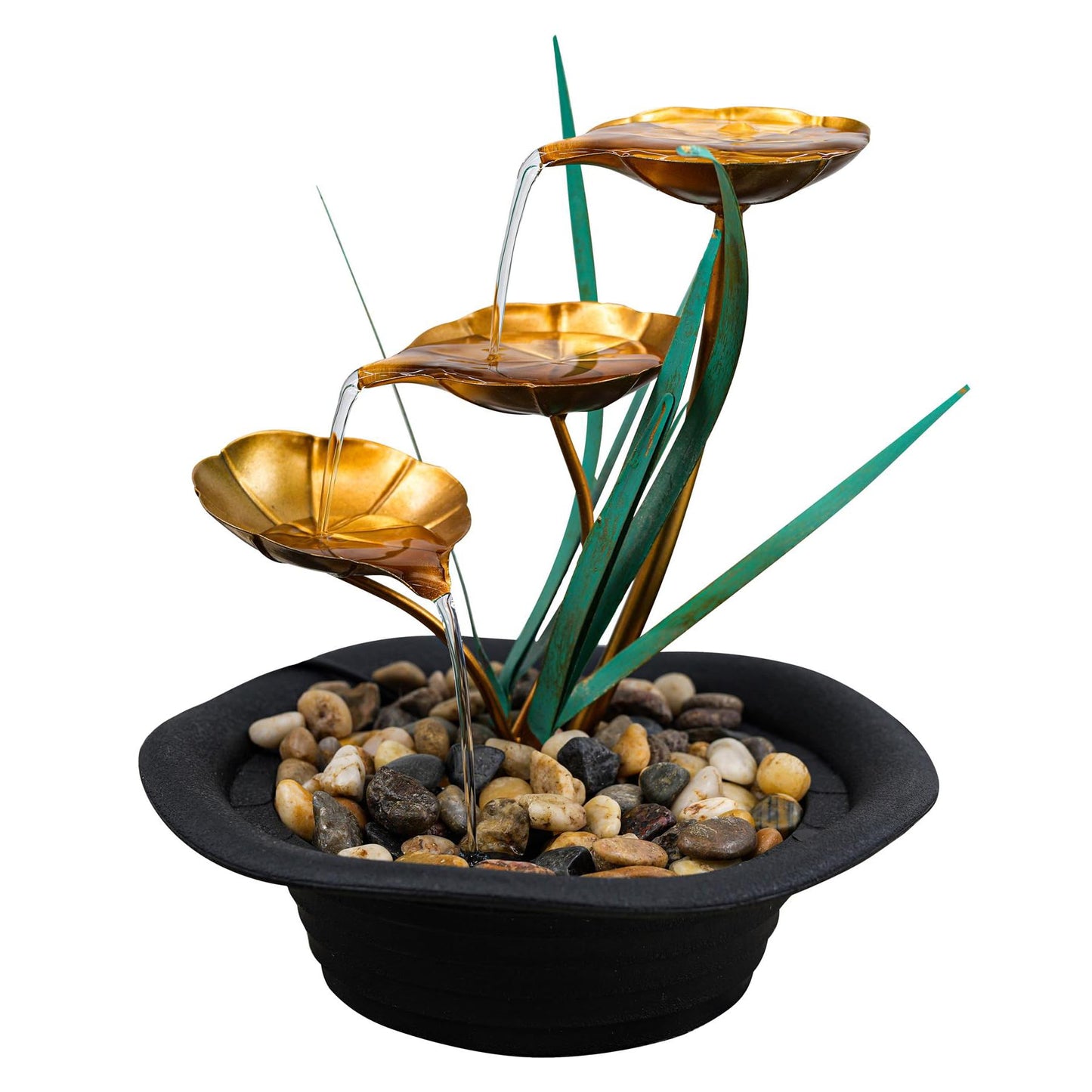 Indoor Tabletop Fountain Water Feature LED Lights Polyresin Statues Home Decoration (Lotus Fountain) Lotus Fountain