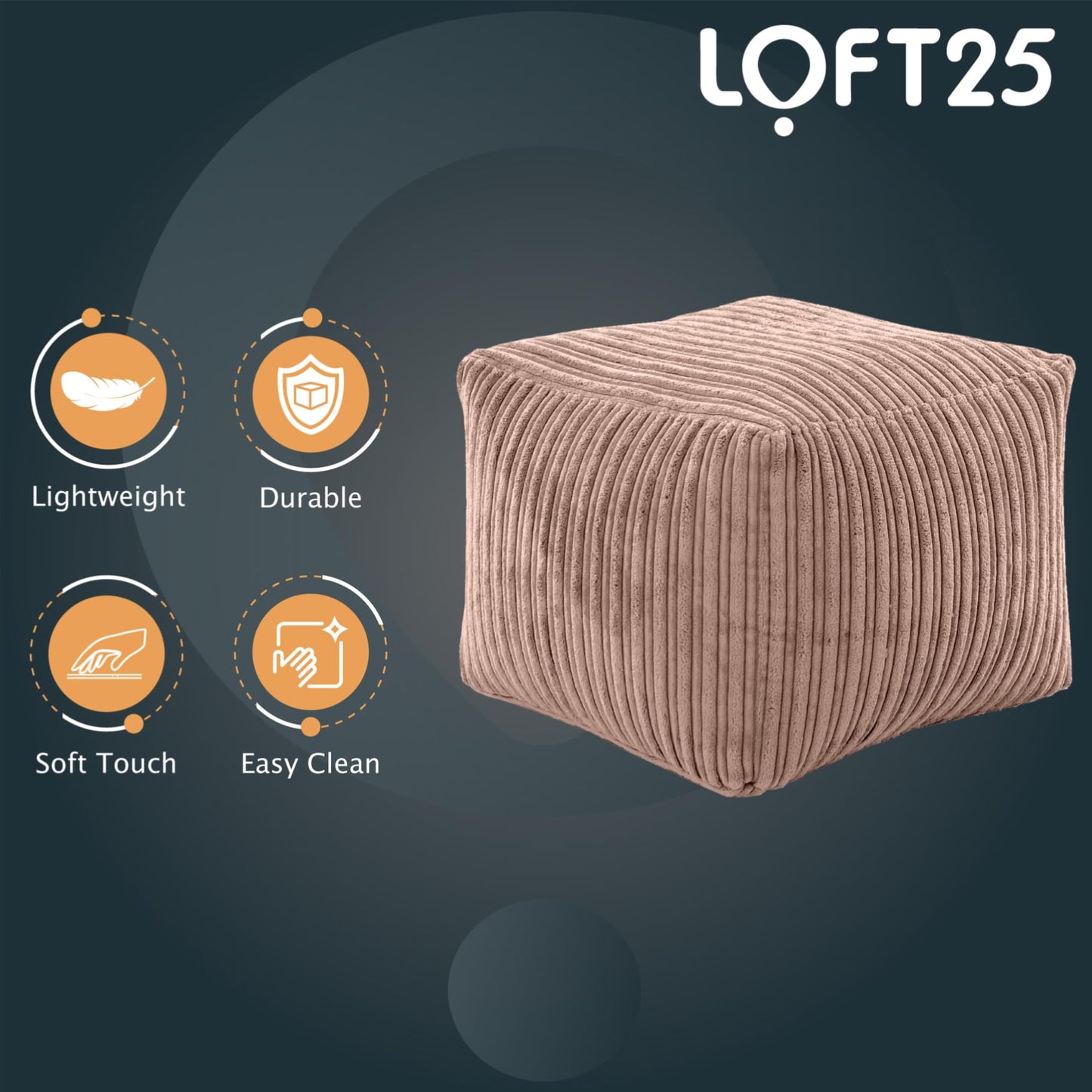 Shopisfy Soft and Comfortable Cube Bean Bag Footstool Pouffe, Jumbo Cord - Mocha Square