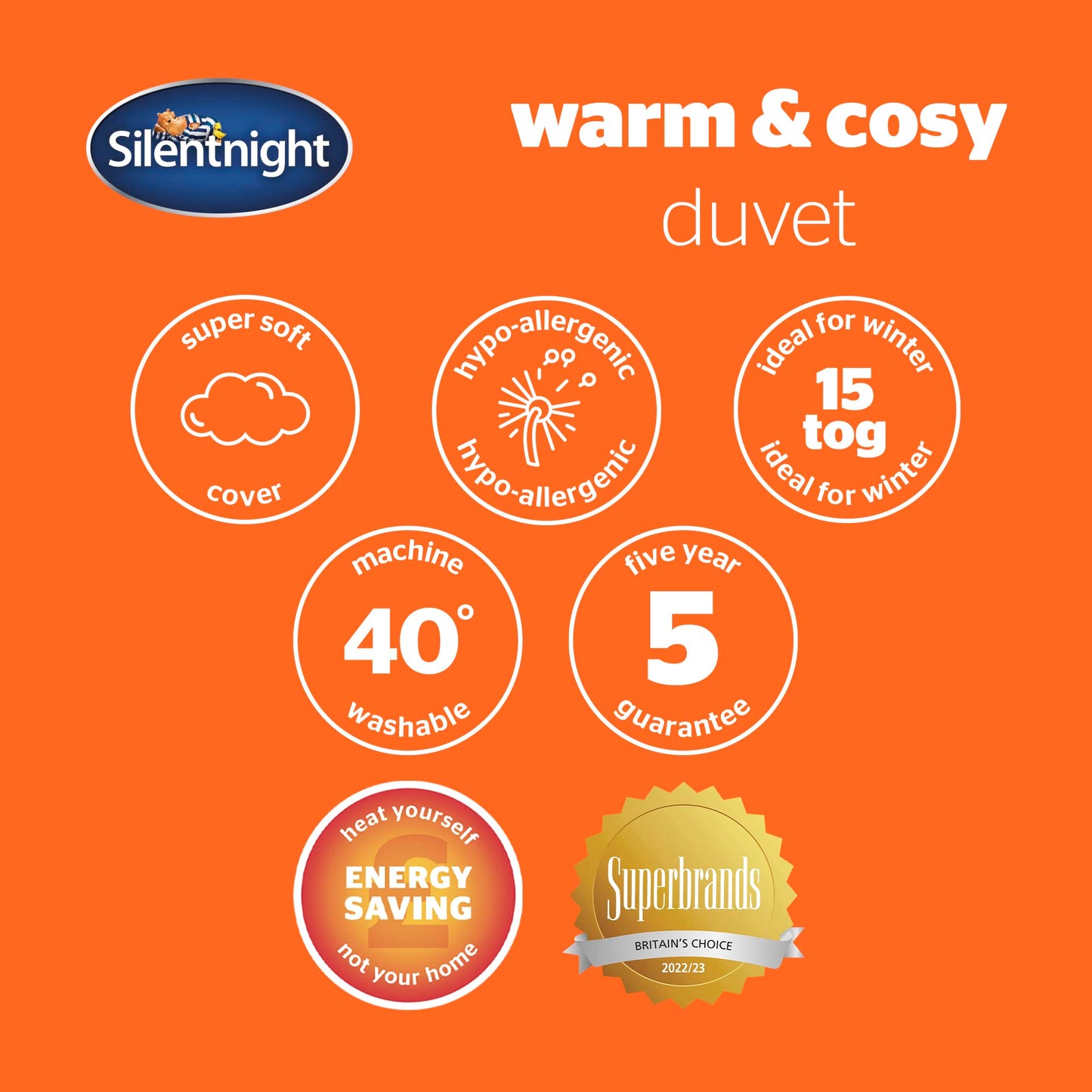 Silentnight Warm & Cosy Double 15 Tog Winter Duvet – Extra Warm Thick Heavyweight Cosy Winter Quilt Duvet Ideal for Cold Nights – Hypoallergenic and Machine Washable - Double - 200x200cm