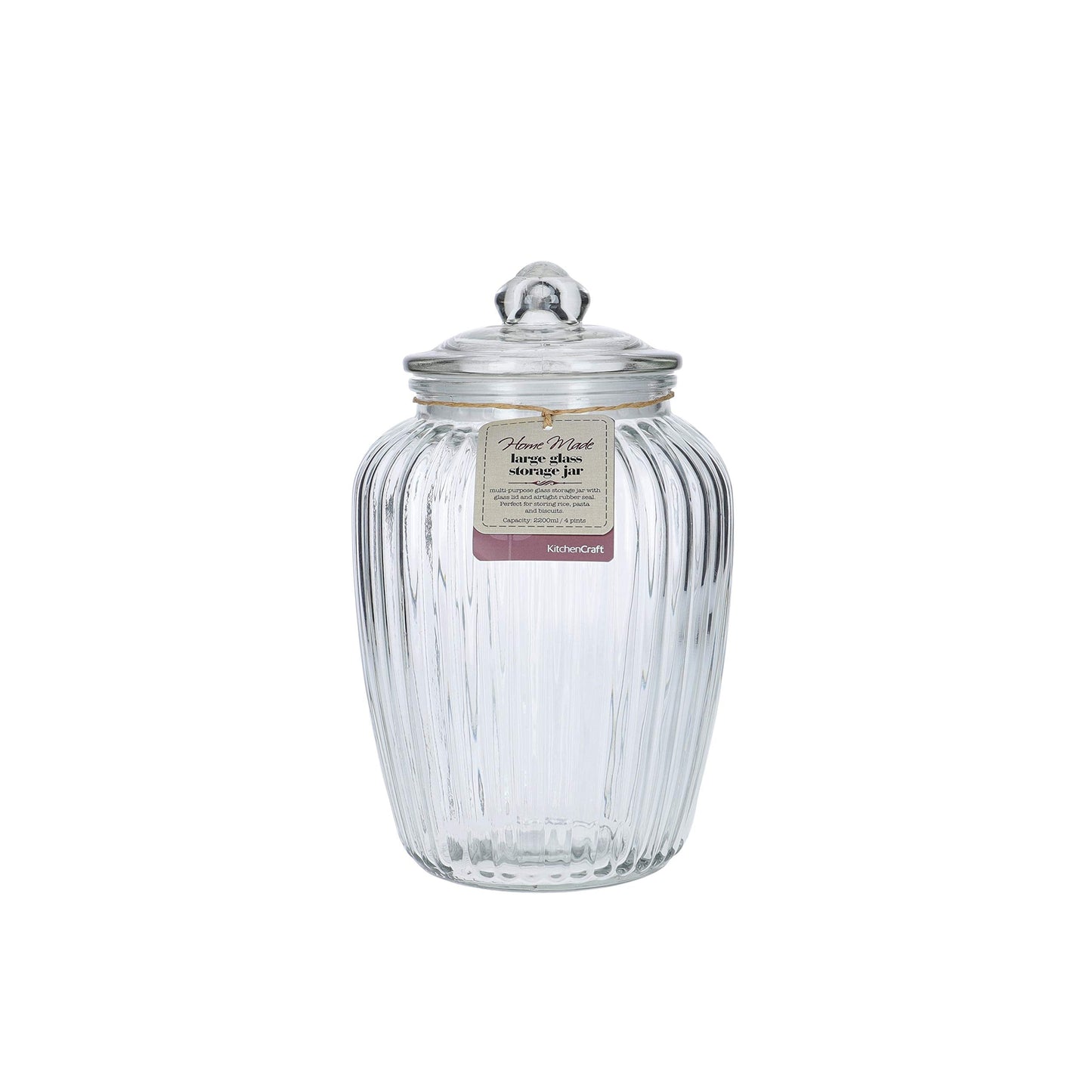 KitchenCraft Home Made Large Glass Storage Jar, 2.2 Litres - Clear L Single