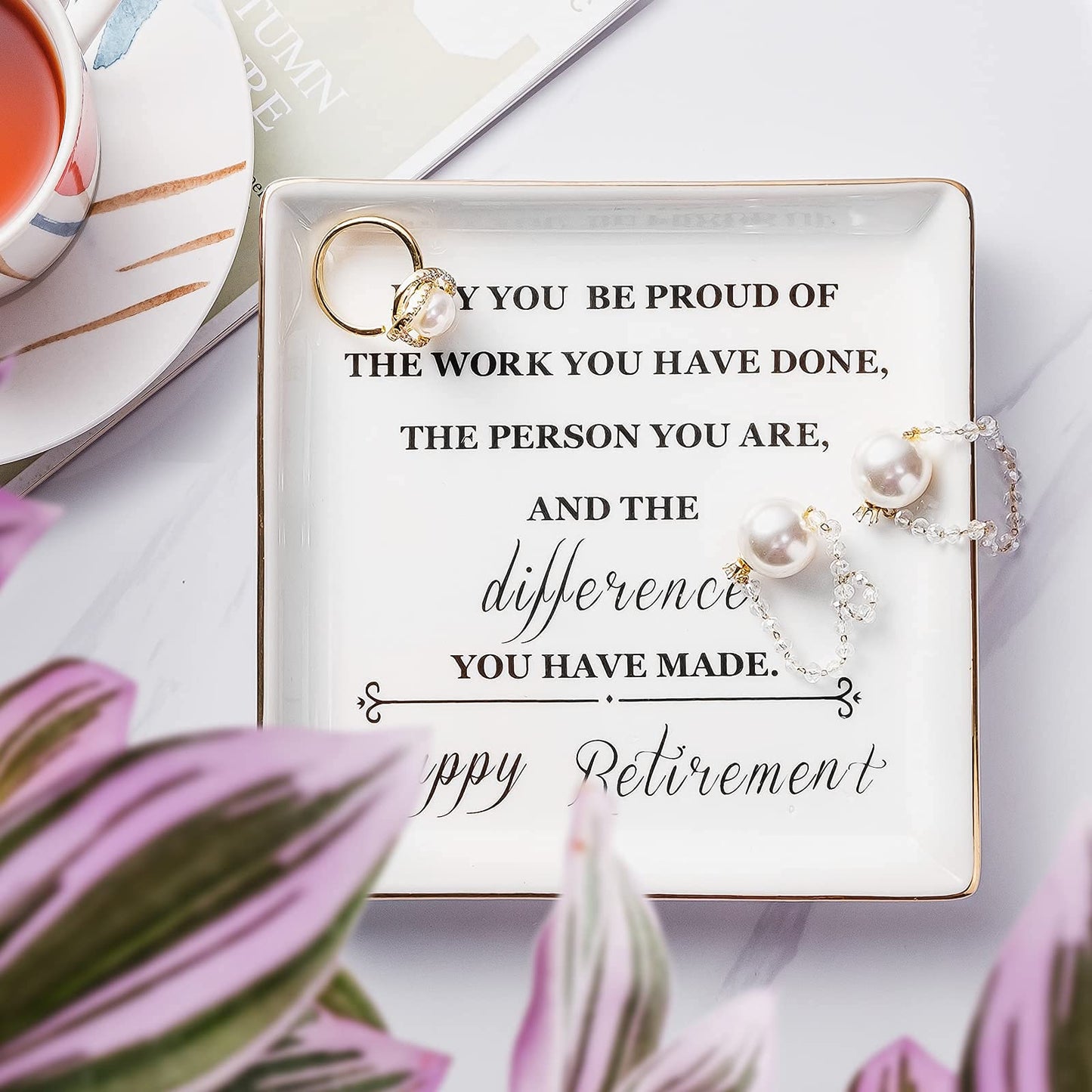 Titanape Happy Retirement Gifts for Women, Ring Dish Trinket Dish Jewellery Holder – Leaving Present Retirement Appreciation Gifts for Colleagues, Mum, Co-workers, Teacher, Female Friend, Wife, Sister