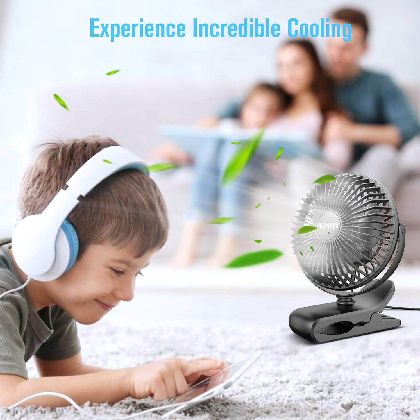 HONYIN Mini USB Clip Fan, Clip and Desk Personal Fan with Sturdy Clamp, 720° Rotation, Desktop Table Cooling Fan by USB Plug In, for Home, Office and Desk Black