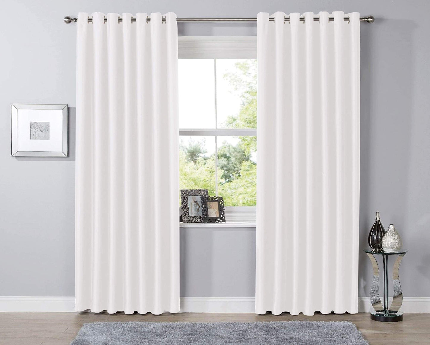 Olivia Rocco Dim Out Eyelet Curtains Black Out 50% Thermal Ring Top Curtain Pair Window Treatment Living Room Bedroom, 90" (Width) x 90" (Drop) White 90" (Width) x 90" (Drop)