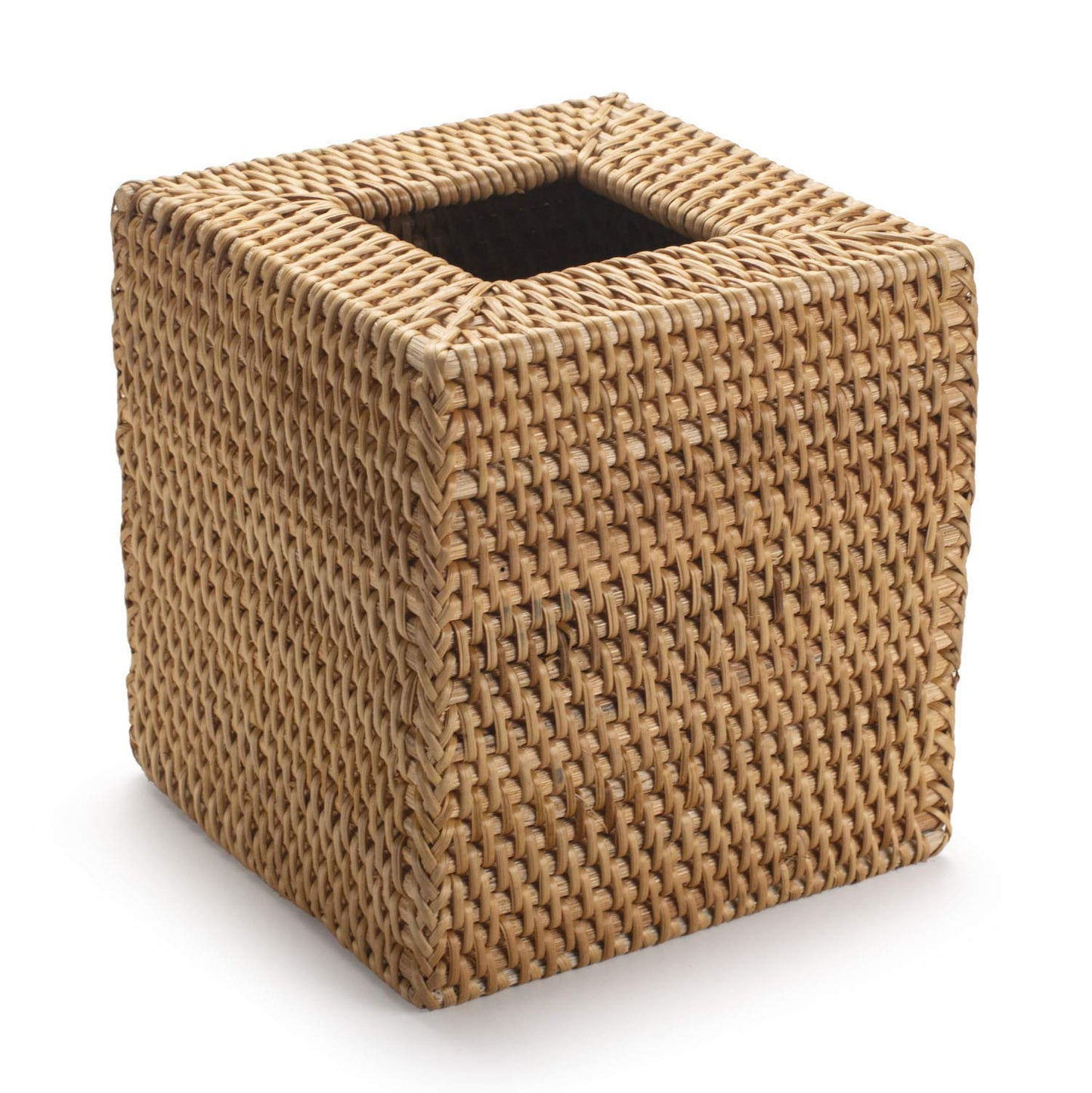 Square Rattan Tissue Box Cover, Hand Woven Wicker Tissue Holder, 14.5 x 14.5 x 14.5 cm, Natural