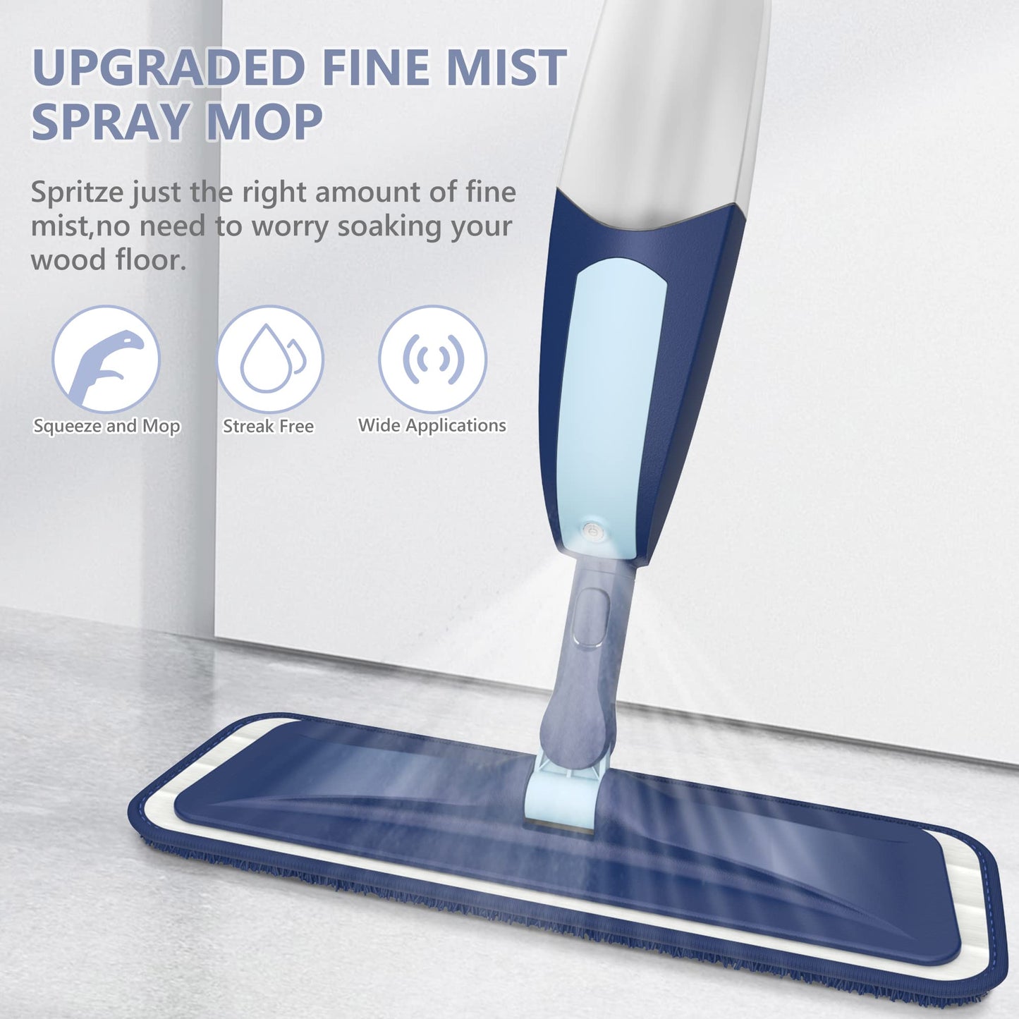 Spray Mop for Cleaning Floors Microfiber Floor Mop Wet Dust Flat Mop with 5 Washable Pads and Refillable Bottle for Home Kitchen Wood Laminate Vinyl Ceramic Hardwood Tiles A - Blue Spray Mop(5 Pads+1 Bottle)