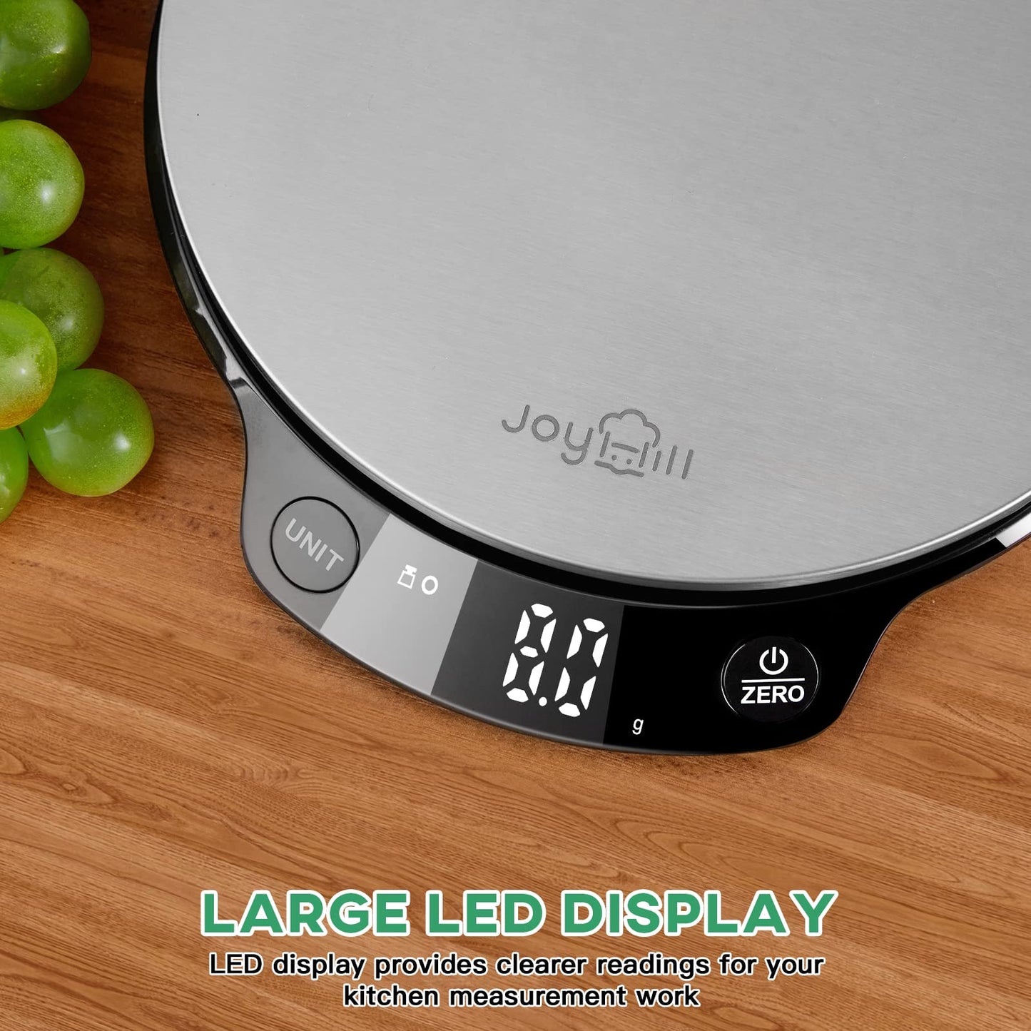 JOYHILL Food Scale, 5kg/0.1g Digital Kitchen Scale for Food Ounces and Grams Baking & Cooking, Premium Stainless Steel Food Weight Scale with LED Display, Ultra Accurate, Batteries Included Silver