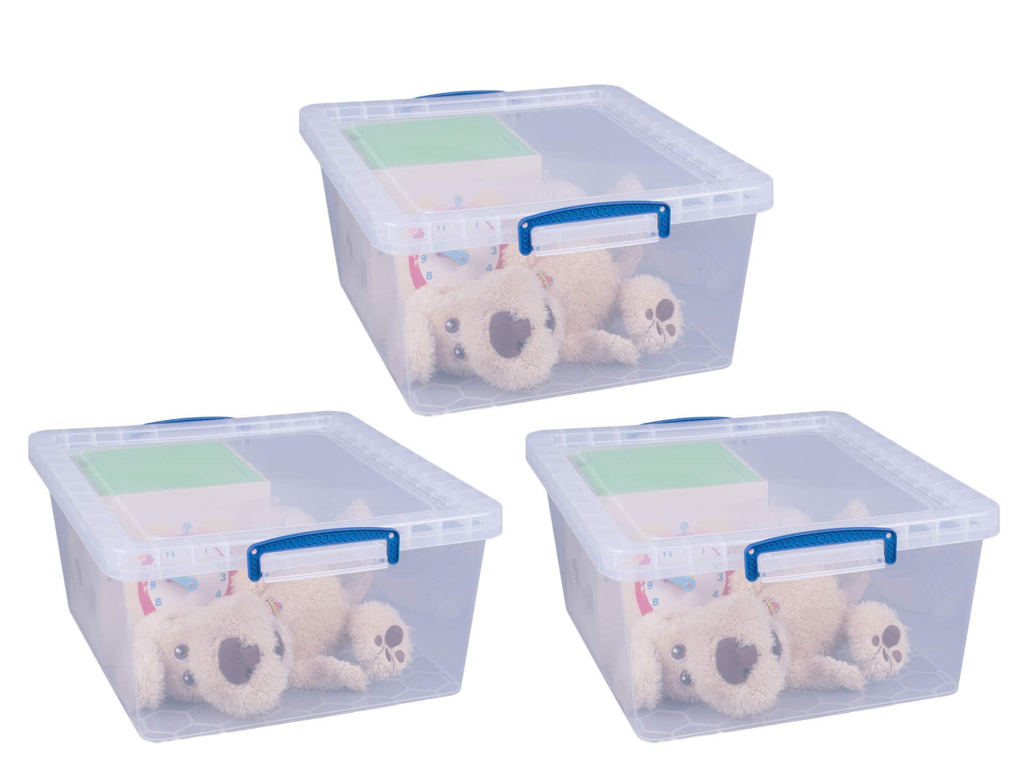 Really Useful Nestable Plastic Storage Box 17.5 Litre Clear (Pack of 3) 17.5 Litre Nestable Clear Pack of 3 in Card