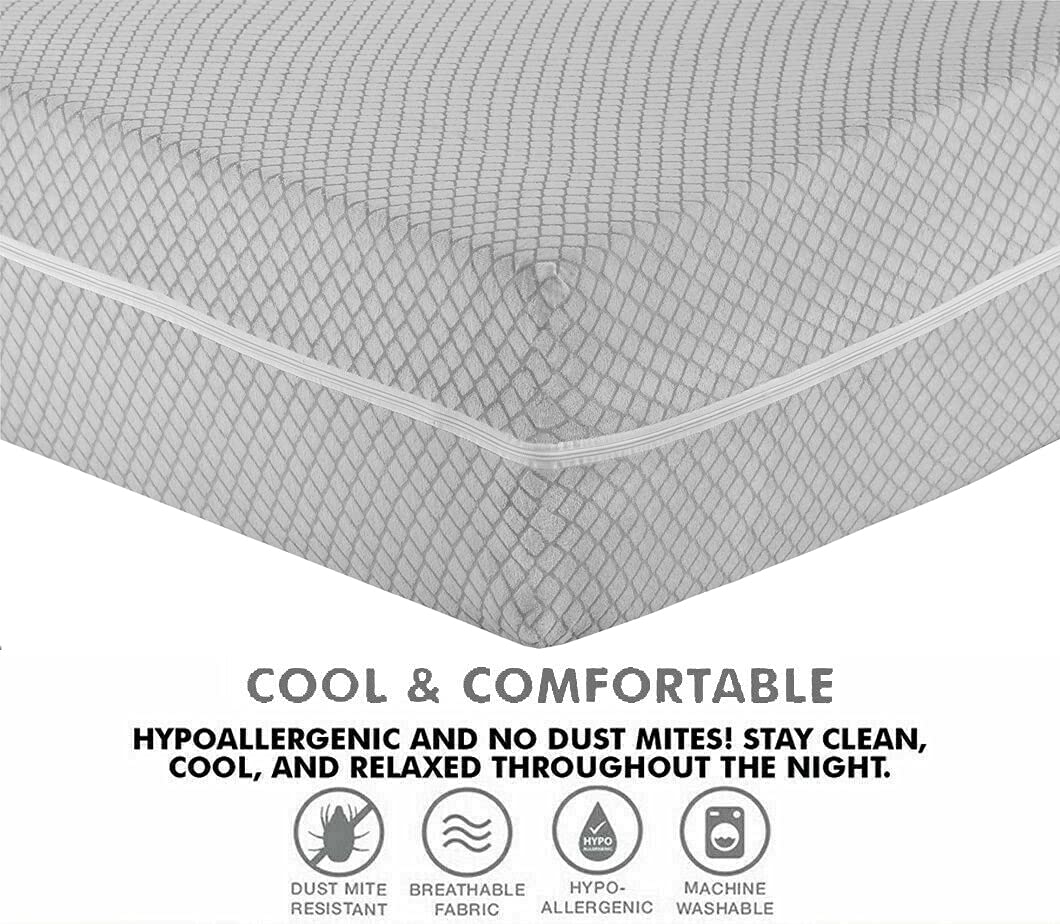 100% Poly Cotton Mattress Cover Fully Total Encasement Zipped Mattress Protector Single Double Bed King Super King Matress Cover with Zip Anti Bug Easy Care (Light Grey, Double) Light Grey