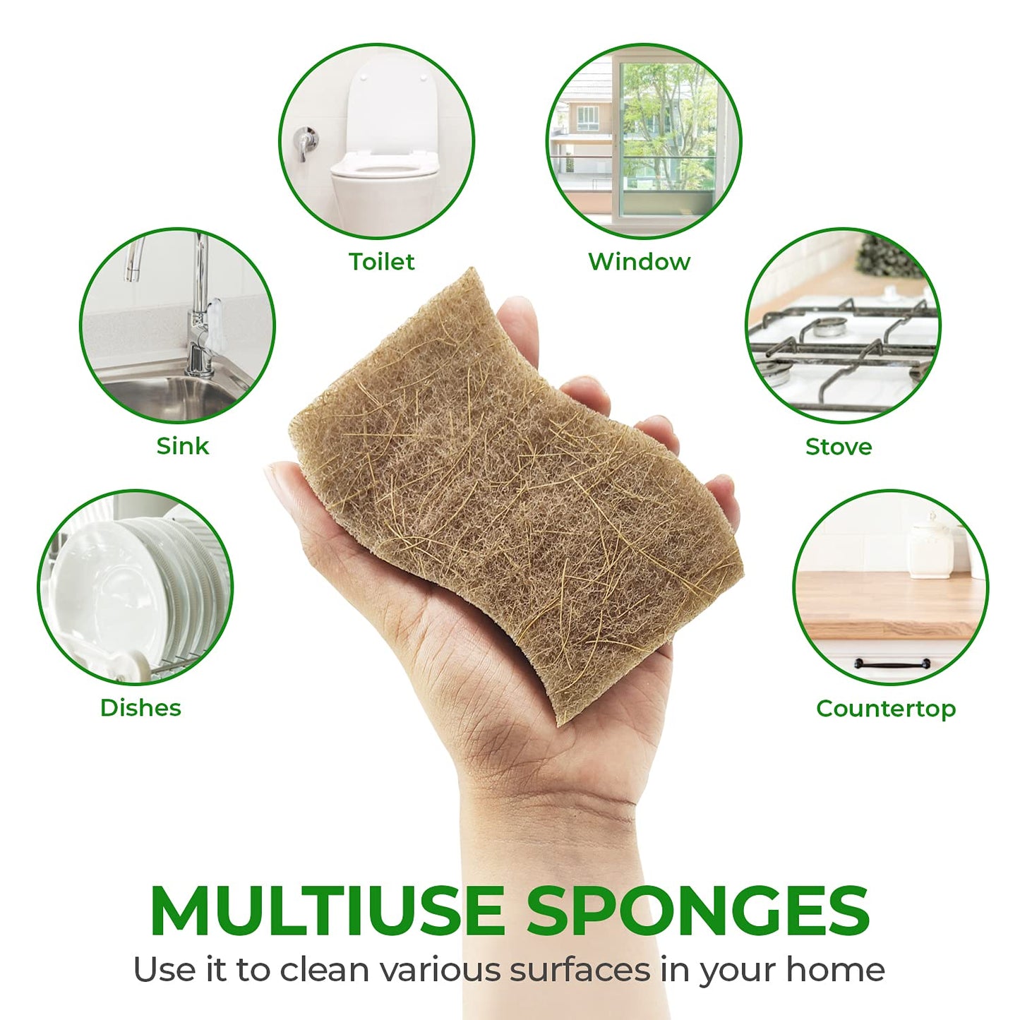 AIRNEX Biodegradable Eco Sponge - Cellulose and Coconut Husk Scourer Kitchen Sponges - Pack of 12 Eco Friendly Washing Up Sponges