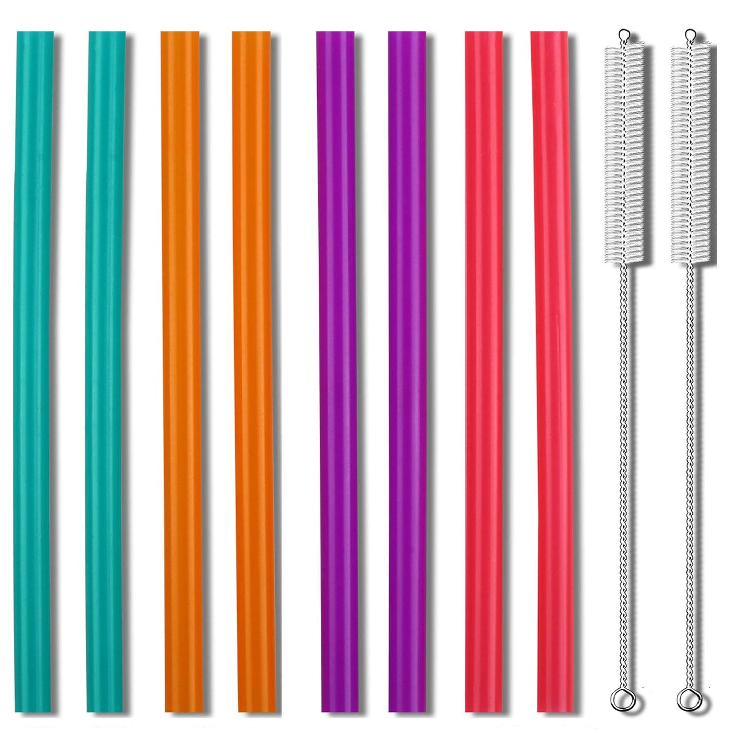 [Extra Wide ] Reusable Smoothie Straws - Great for Bubble & Boba Tea, Milkshakes - 10.25" Long, Jumbo/Large Plastic Straws with Cleaning Brushes - 10 Pieces - Eco Friendly