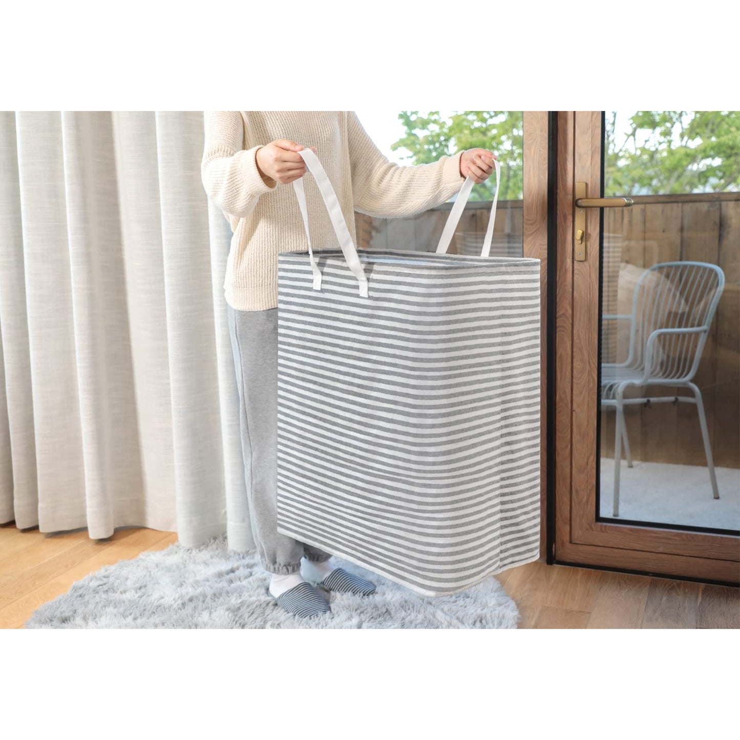 DOKEHOM 120L [2 Pack] Freestanding Laundry Hamper with Handle, Collapsible Extra Large Cotton Storage Basket for Clothes (Grey) Grey 2x120L