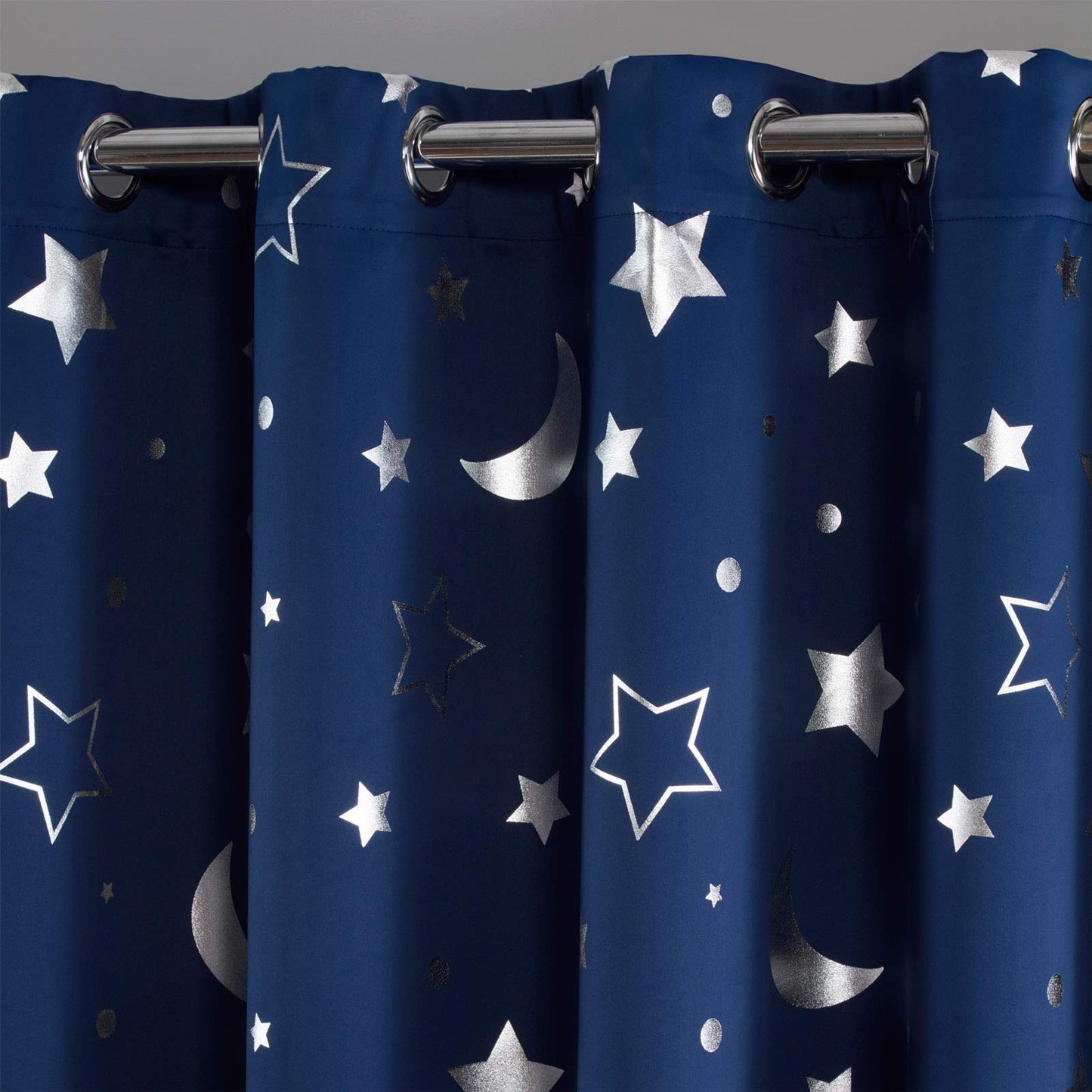 Dreamscene Galaxy Star Thermal Blackout Curtains PAIR of Eyelet Ring Top Panels Kids Boys Metallic Moon - Navy Blue, Width 66" x Drop 90" 66" wide x 90" drop Navy Blue Moon Stars