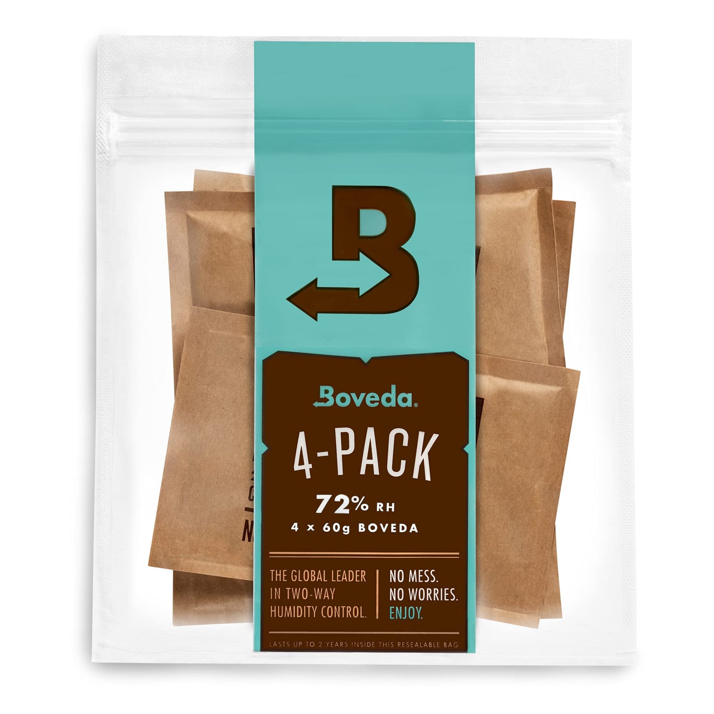 Boveda 72% Two-Way Humidity Control Packs For Wood Containers – Size 60 – 4 Pack – Moisture Absorbers – Humidifier Packs – Hydration Packets in Resealable Bag 72% RH (Cigars/Tobacco)