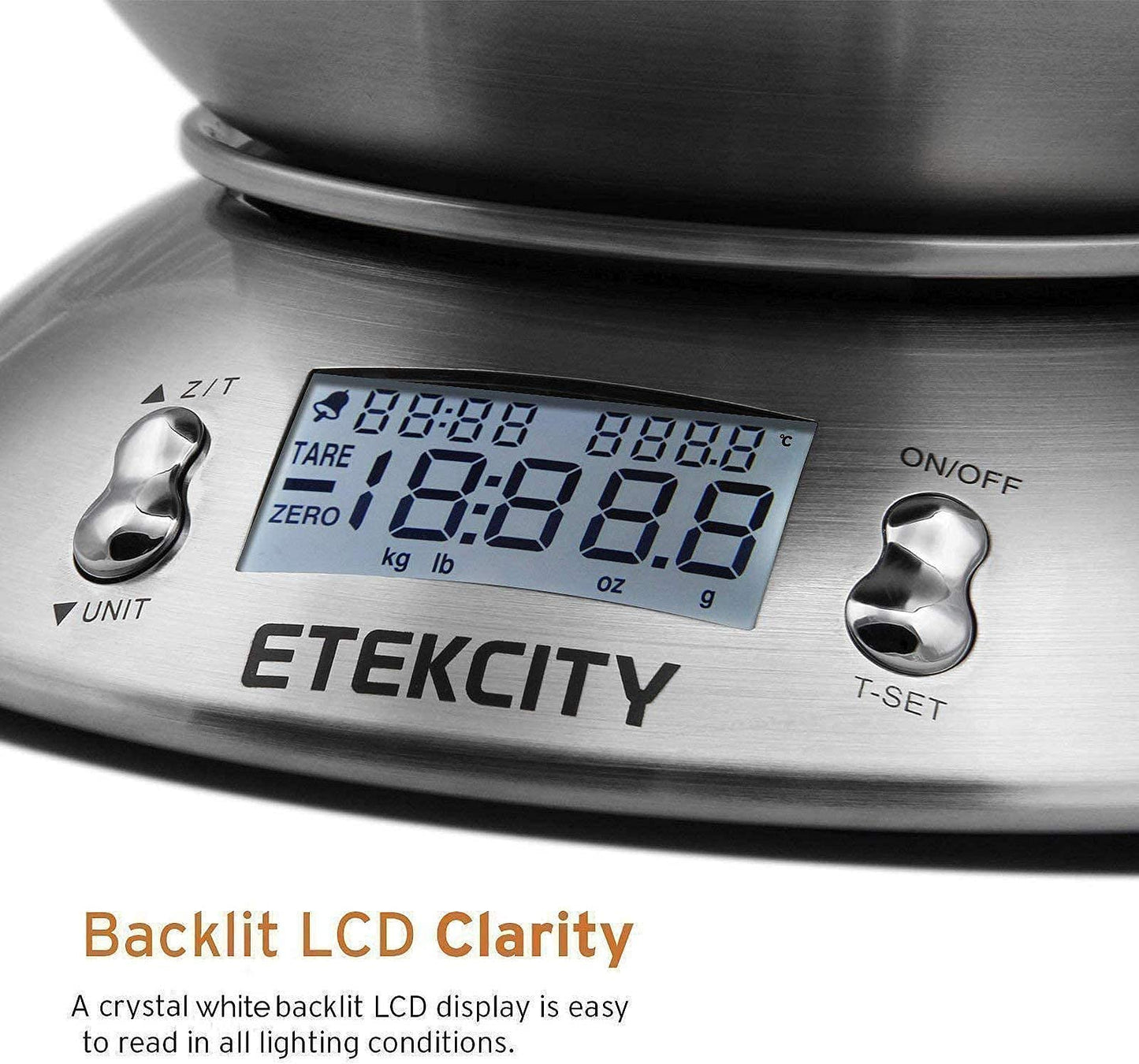 Etekcity Electronic Kitchen Scales with Stainless Steel Mixing Bowl, Timer and Temperature Sensor, Digital Wet and Dry Food Weighing Scale for Cooking and Baking-11lb/5kg bowl scale