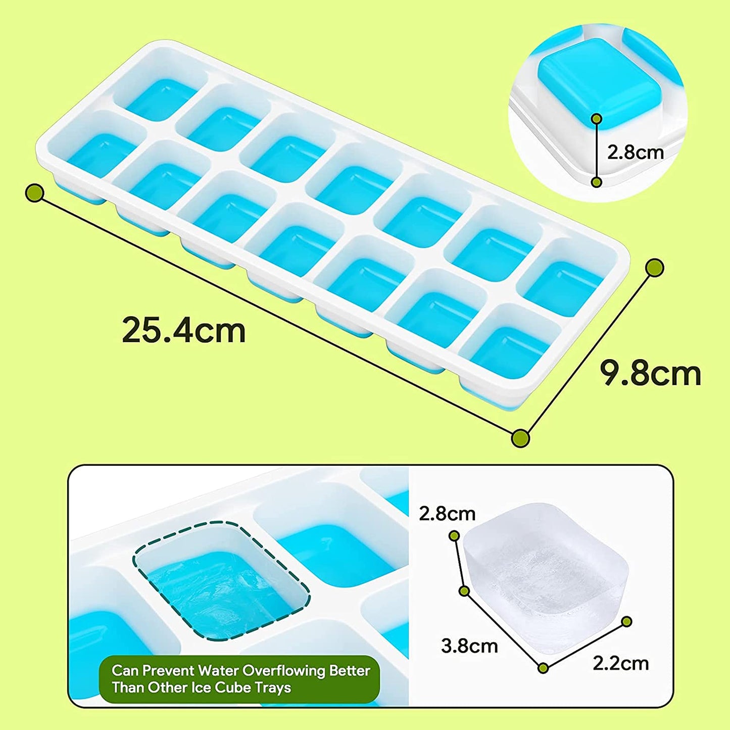 Ice Cube Trays with No-Spill Removable Lid, Lfgb Certified BPA Free Moulds,Easy-Release Silicone and Flexible 28-Ice Trays,Best for Freezer,Baby Food,Water,Whiskey,Cocktail and Other Drink 1green & 1blue