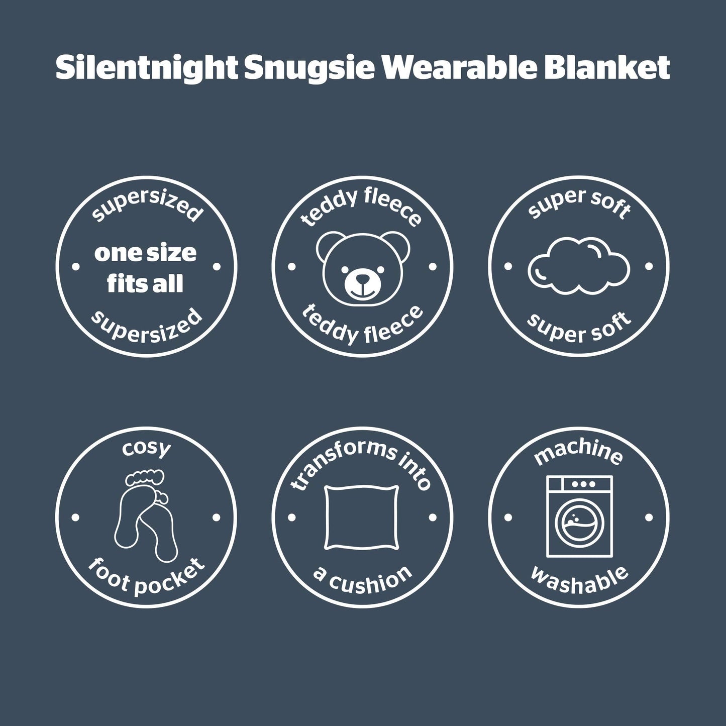 Silentnight Snugsie Wearable Blanket - Soft Teddy Fleece Blanket with Sleeves - 2-in-1 Sleeved blanket and Cushion - Supersized with Foot Pocket Charcoal