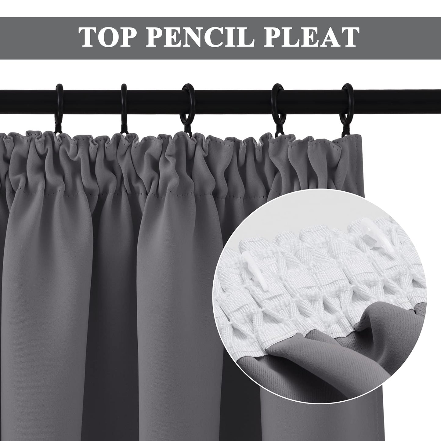 PONY DANCE Grey Blackout Curtains - Wide Thermal Pencil Pleat Curtains W66 X L54 for Room Darkening & Privacy Protected Solid Soft Panels for Bedroom/Home Decoration, 2 PCs, Grey 2x W66" X L54" Gray