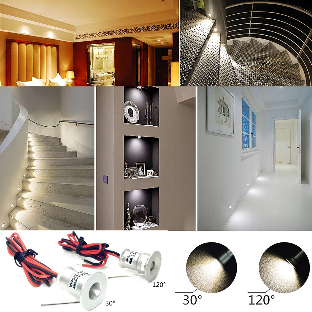 Haixin Small LED Spotlight 9PCS 12V 1W Recessed Celling Light for Kitchen, Stairs, Closet, Hallway,DIY Lighting Showcase Light Cabinet Downlight IP65 (Warm Light, 30°) 30° Warm Light