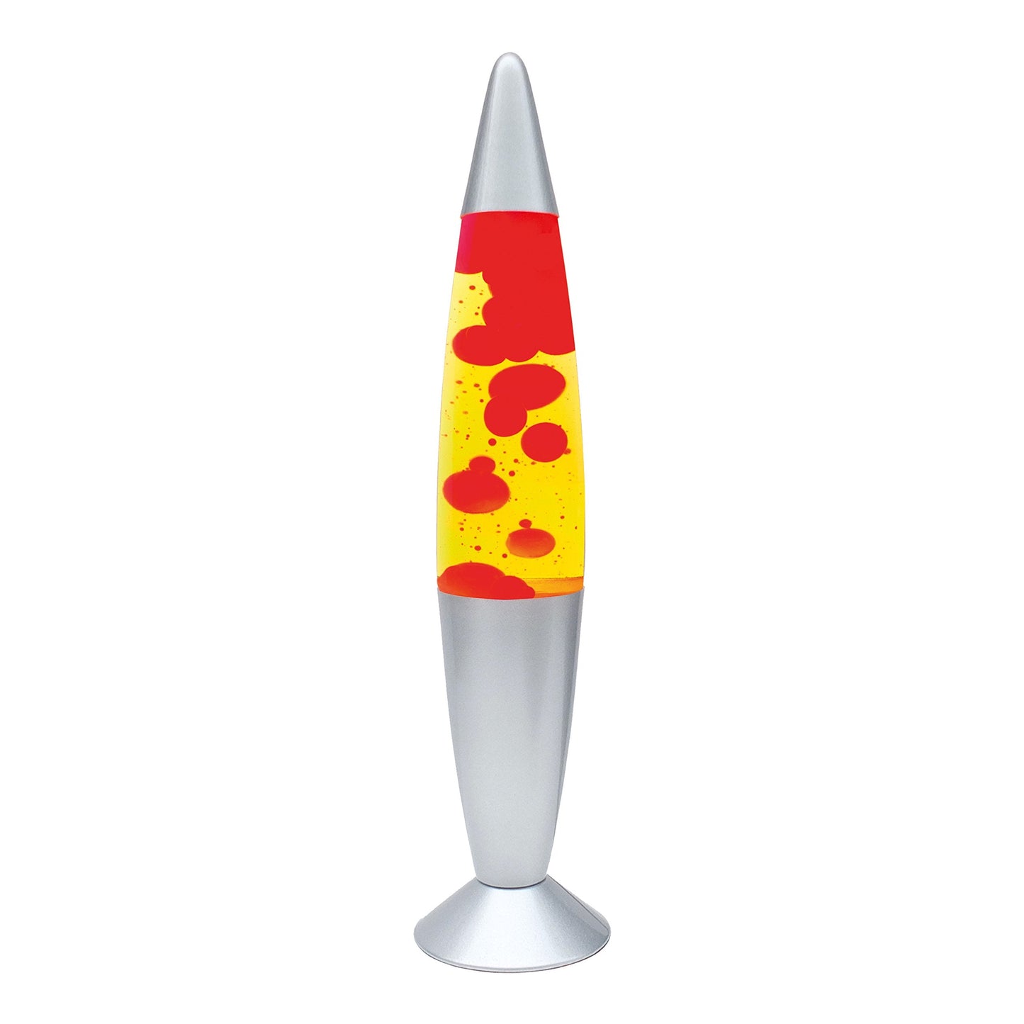 Global Gizmos 48850 16" Red & Yellow Lava Lamp / Silver Base / Retro Nostalgia / Relaxing Mood Light / Decorative Illumination Yellow Liquid & Red Lava