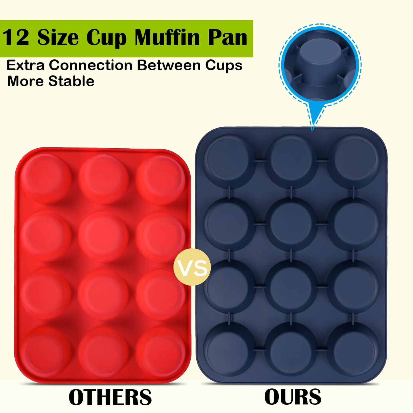 SUPER KITCHEN Set of 2 Large Muffin Tray 12 Cup Silicone Muffin Pan, Non-Stick Muffin Cupcake Tin, Baking Mould for Muffins or Cupcakes, Bakeware 33 x 25 x 3 cm (Grey) Grey 2 Pack Muffin Trays