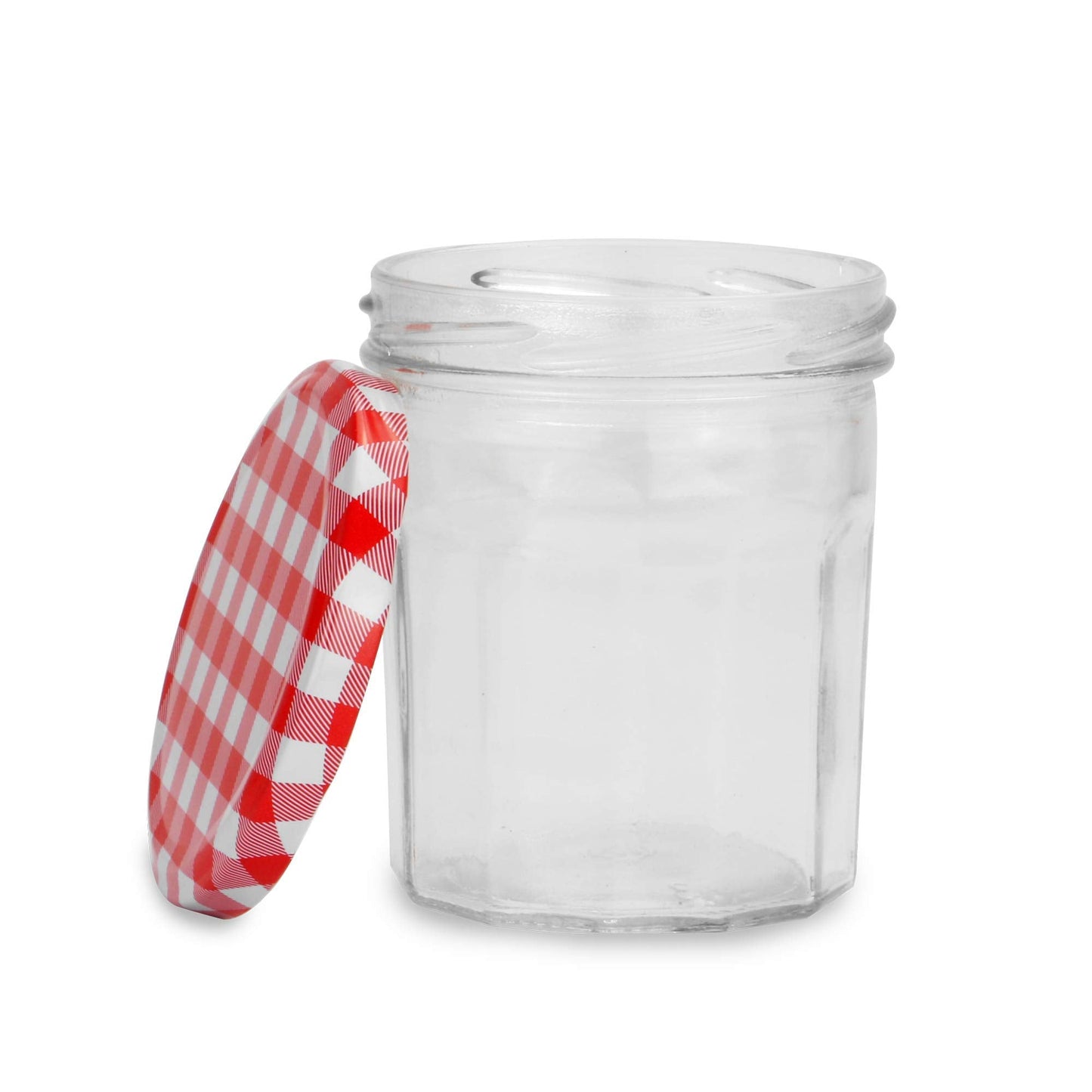 Glass Jam Jars | Set of 12 | Wide Mouth 324ml Glass Preserve Pots | Screw Top Red Gingham Lids | Airtight Pickle Jars | Homemade Jam, Marmalade & Chutney Jar | M&W