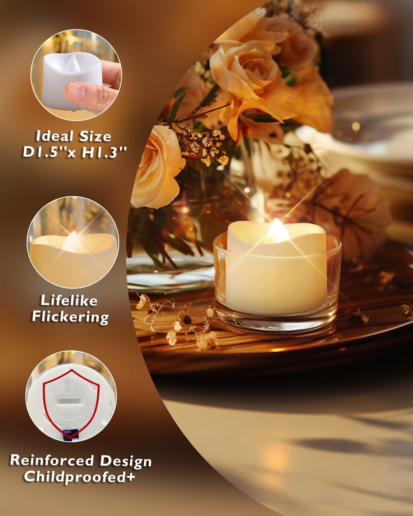 Homemory 12 Pcs Battery Tea Lights with Timer, 6 Hours on and 18 Hours Off in 24 Hours Cycle Automatically, Plastic Warm White, Dia 3.5CM x H 3.1CM 12 Time Led Warm White Tealights Dia1.4'' x H 1.3