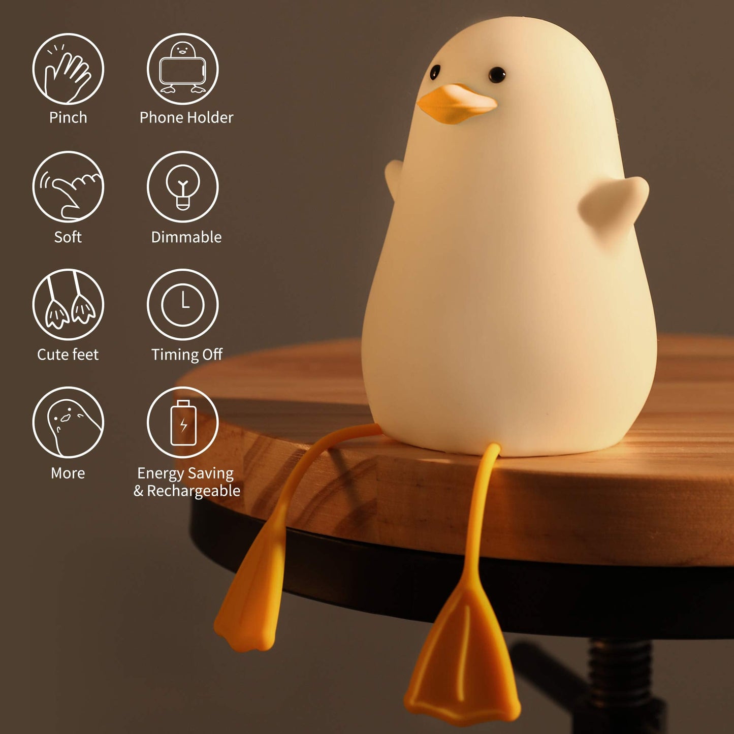 YuanDian Cute Duck Night Light, Gifts for Women Teen Girls Baby,Night Lights for Kids Bedroom, Cute Christmas Seagull Chick Silicone Nightlights for Children Toddler.