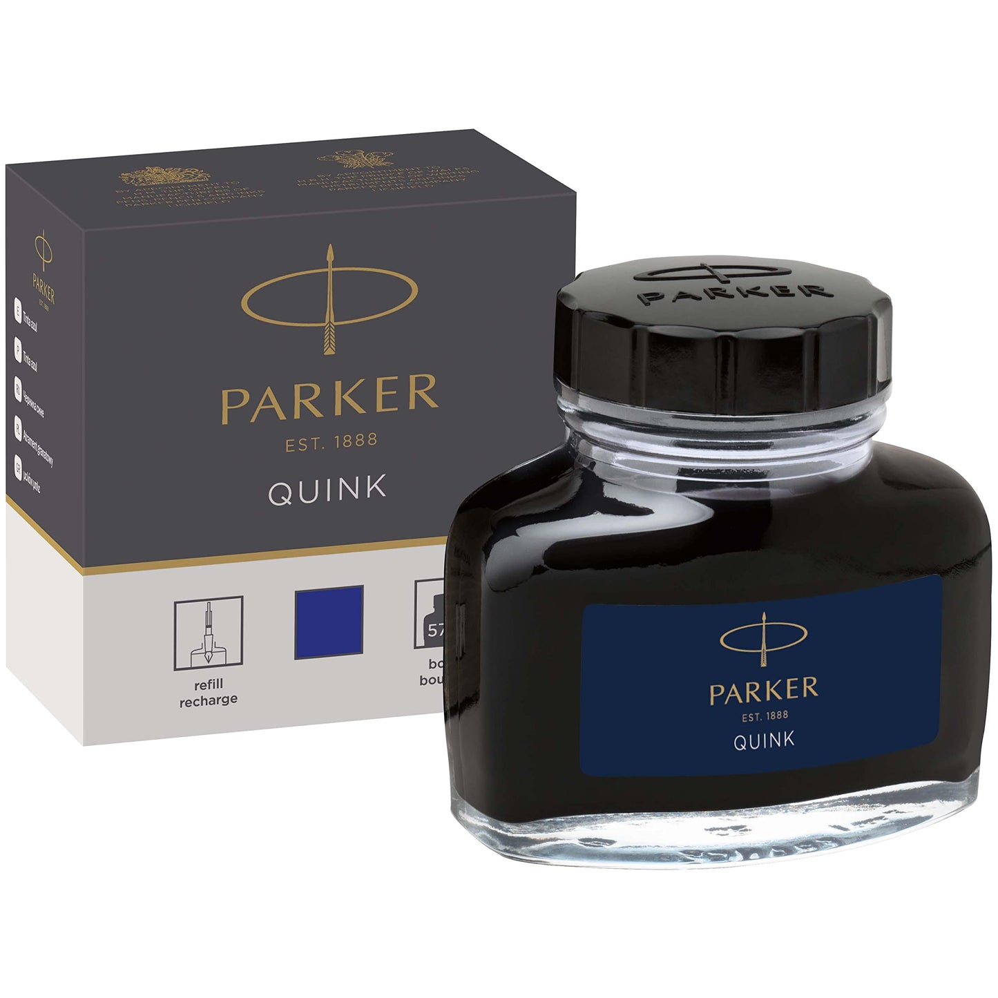 Parker Fountain Pen Ink Bottle | Blue QUINK Ink | 57 ml Fountain Pen Refill box