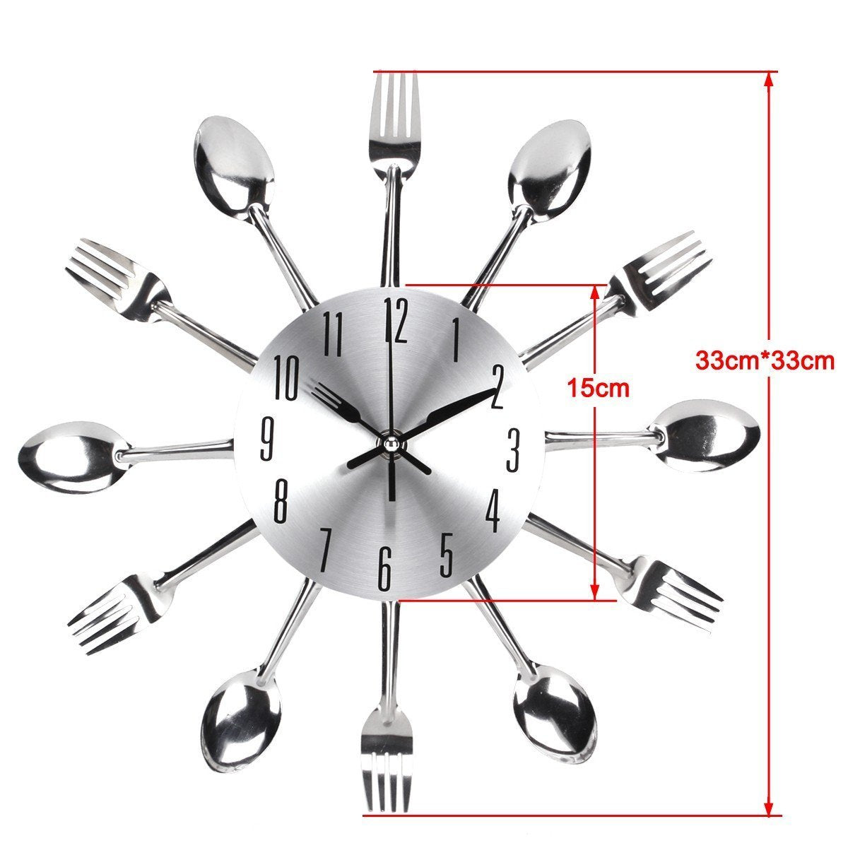 Timelike 3D Removable Modern Creative Cutlery Kitchen Spoon Fork Wall Clock Mirror Wall Decal Wall Sticker Room Home Decoration Silver