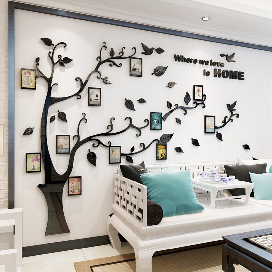 Tree Wall Stickers 3D DIY Tree Wall Decal Art Murals Large Family Photo Frames Tree Decoration for Living Room Bedroom Restaurant Home Decor M: 150*210CM 1 Black Right