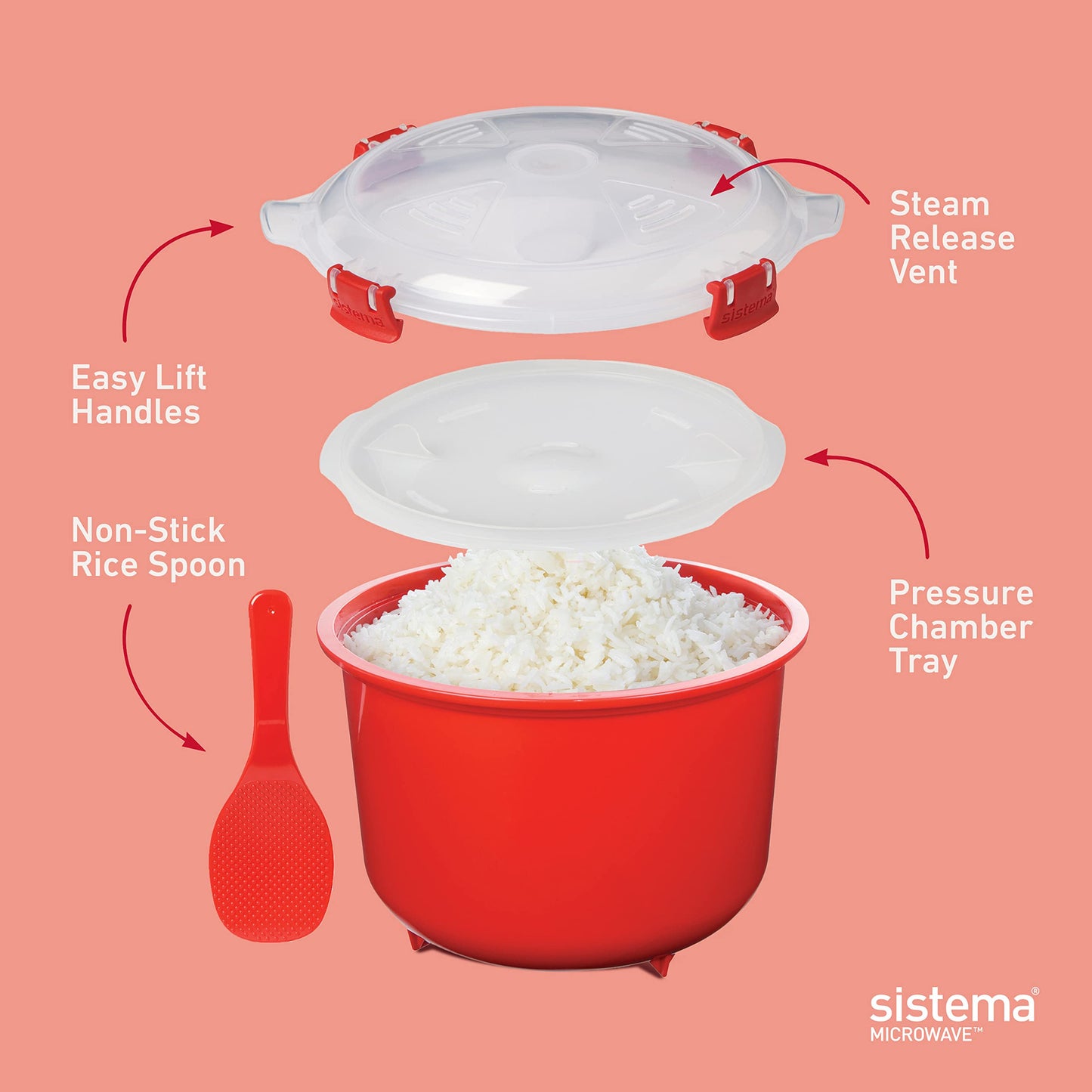 Sistema Microwave Rice Cooker (2.6L) & Round Microwave Food Container (915ml) Set | Food Containers with Steam-Release Vents | BPA-Free | Recyclable with TerraCycle® | 2 Count Rice Cooker + Round Container Single