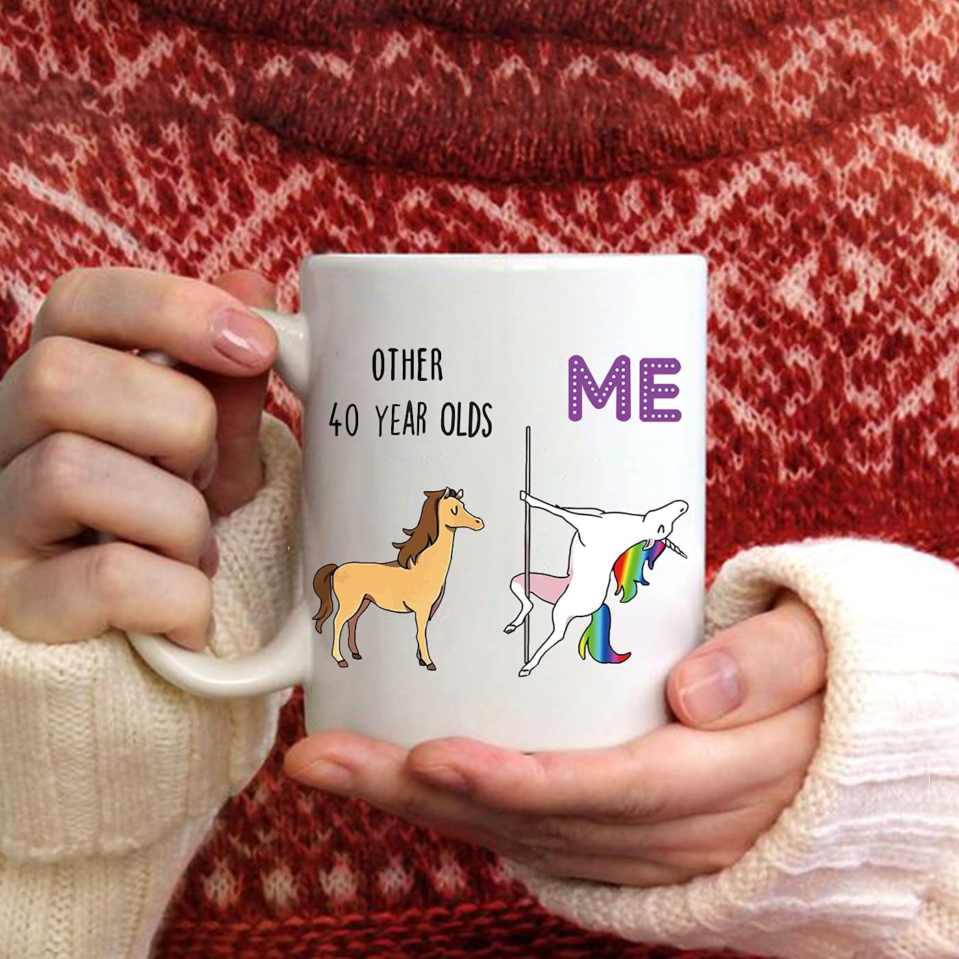 OMNIQI 40th Birthday Gifts for Women Men, 11 oz Novelty 40 Years Old Coffee Mug for Best Friend, Funny 40th Mug Birthday Decorations Forty Birthday Gift 40-unicorn