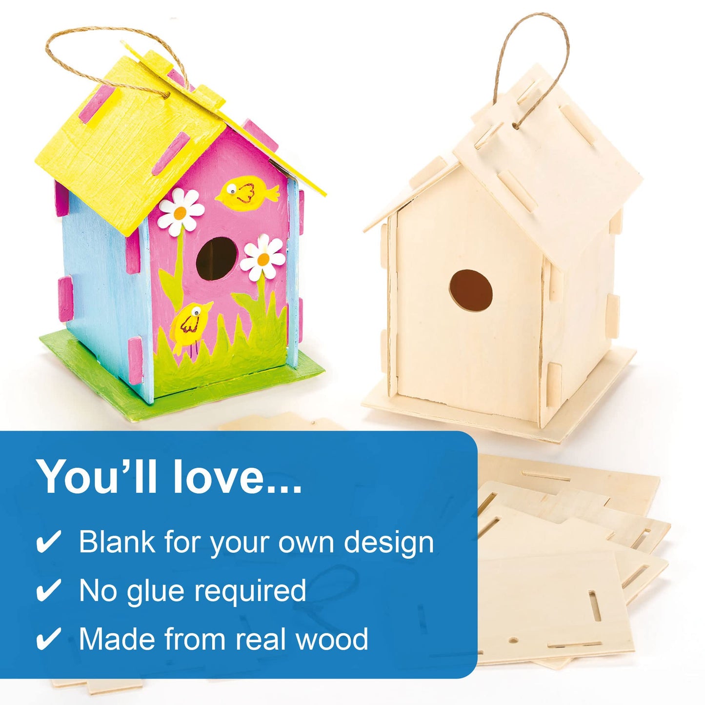 Baker Ross EF665 Wooden Birdhouse Kits (Pack Of 2) For Kids To Make & Decorate 2 Pack Single