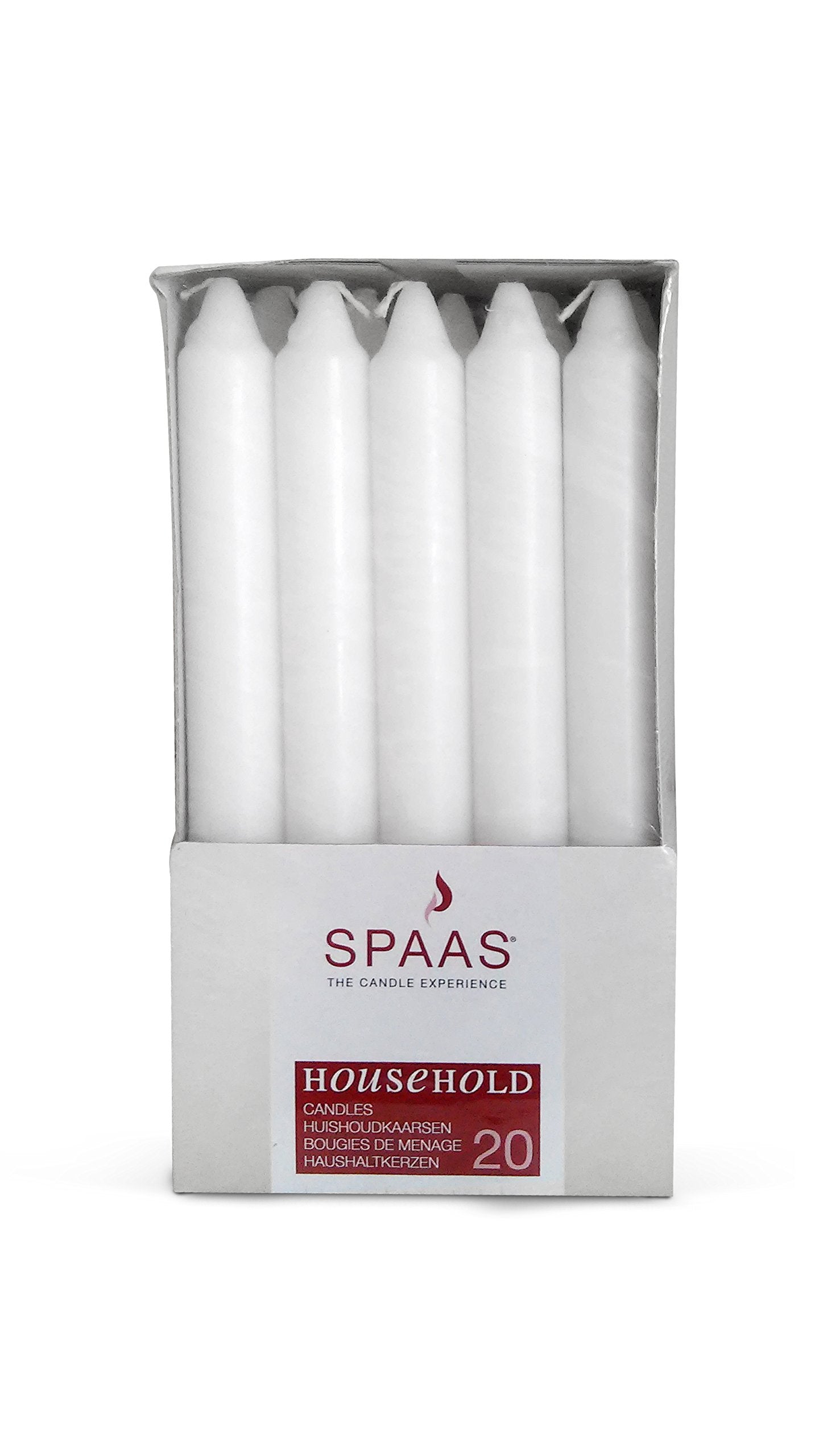 Spaas 20 Household Tapered Dinner Candles 19/180 mm, ± 6 Hours, Unscented, White Single