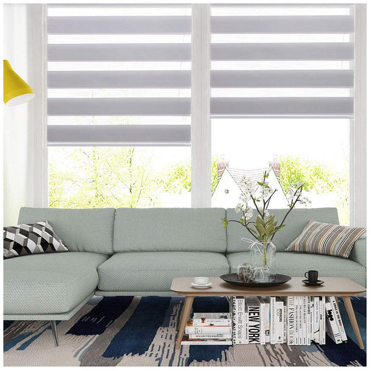 SMONTER Easy Fix Zebra Roller Blind Day and Night Blinds Curtains with Install Accessories (80CMx150CM, GREY) 80CMx150CM